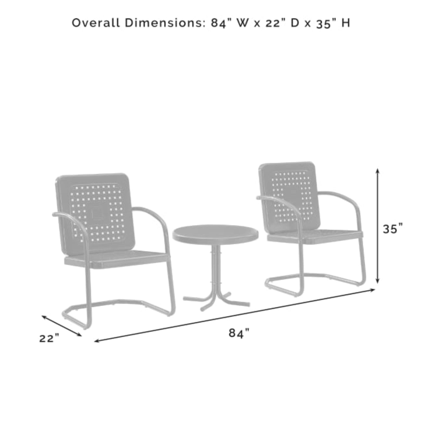 Crosley Bates 84 Inch 3pc Outdoor Metal Chair Set - KO10019
