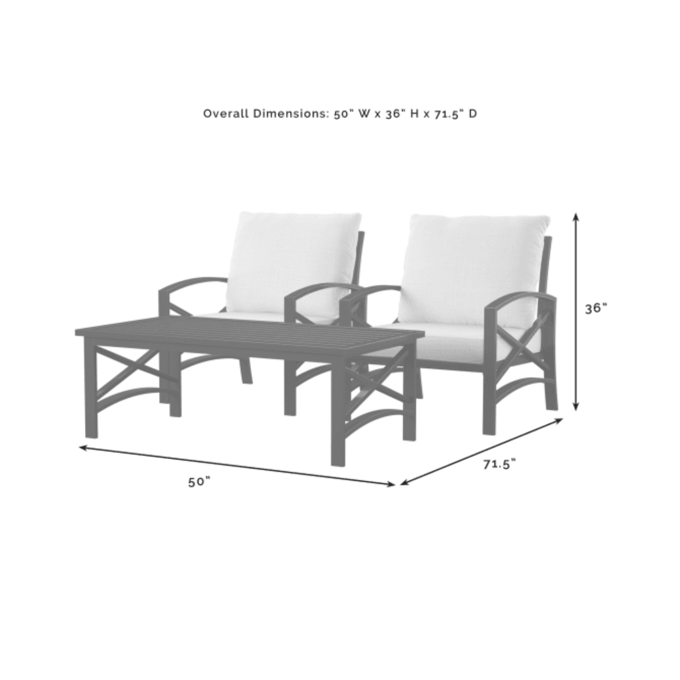 Crosley Kaplan 50 Inch 3pc Outdoor Metal Armchair Set - KO60012BZ
