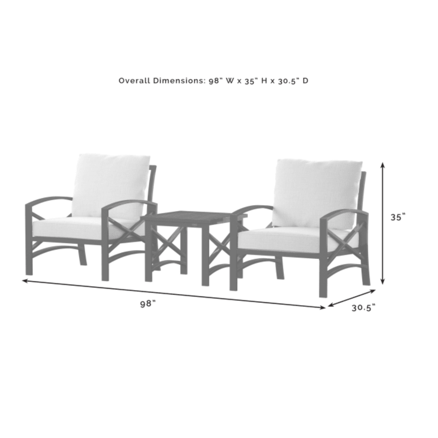 Crosley Kaplan 98 Inch 3pc Outdoor Metal Armchair Set - KO60016BZ