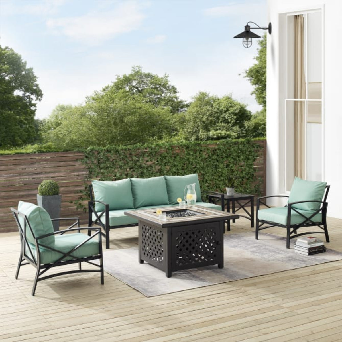 Crosley Kaplan 147 Inch 5pc Outdoor Metal Sofa Set W/Fire Table - KO60034