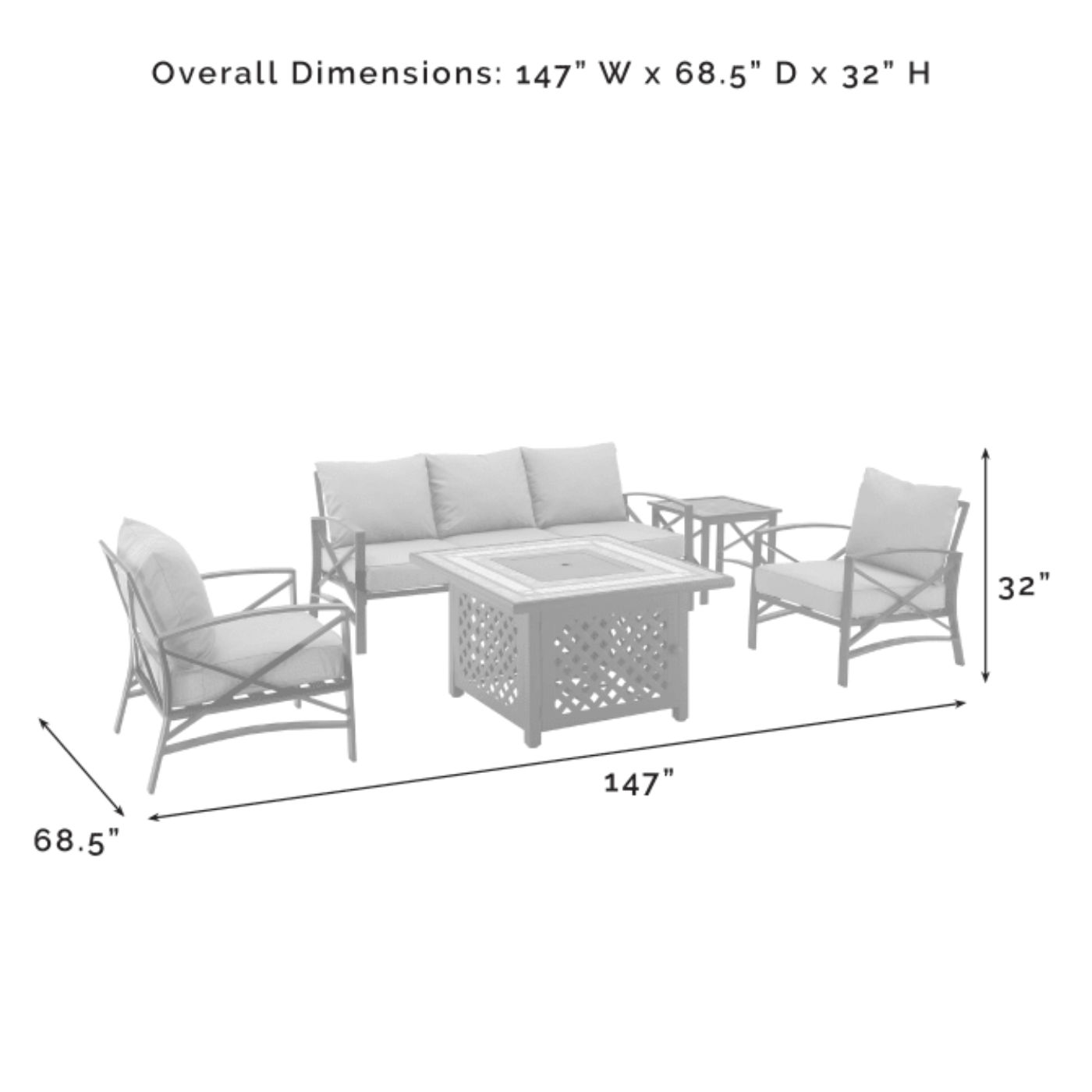 Crosley Kaplan 147 Inch 5pc Outdoor Metal Sofa Set W/Fire Table - KO60034