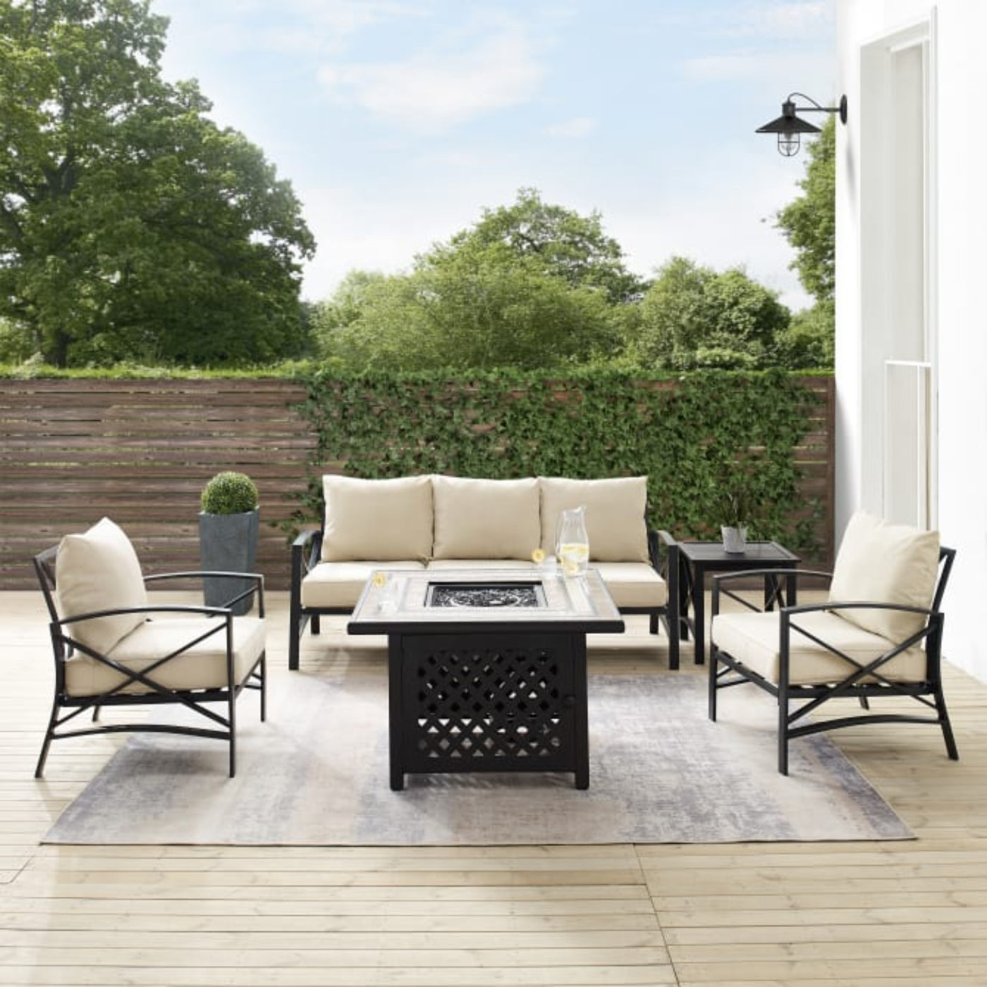 Crosley Kaplan 147 Inch 5pc Outdoor Metal Sofa Set W/Fire Table - KO60034