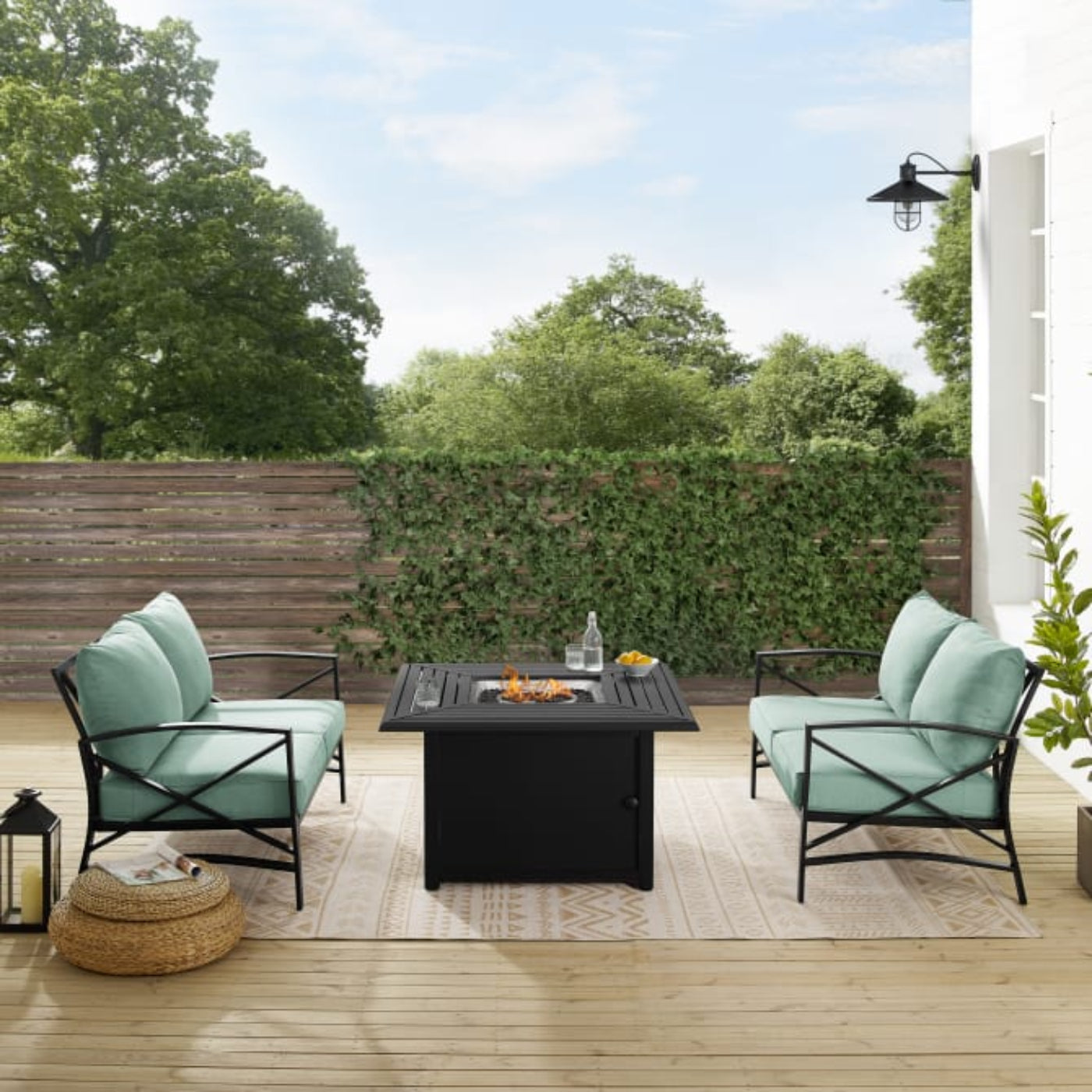Crosley Kaplan 91 Inch 3pc Outdoor Metal Conversation Set W/Fire Table  -KO60038BZ