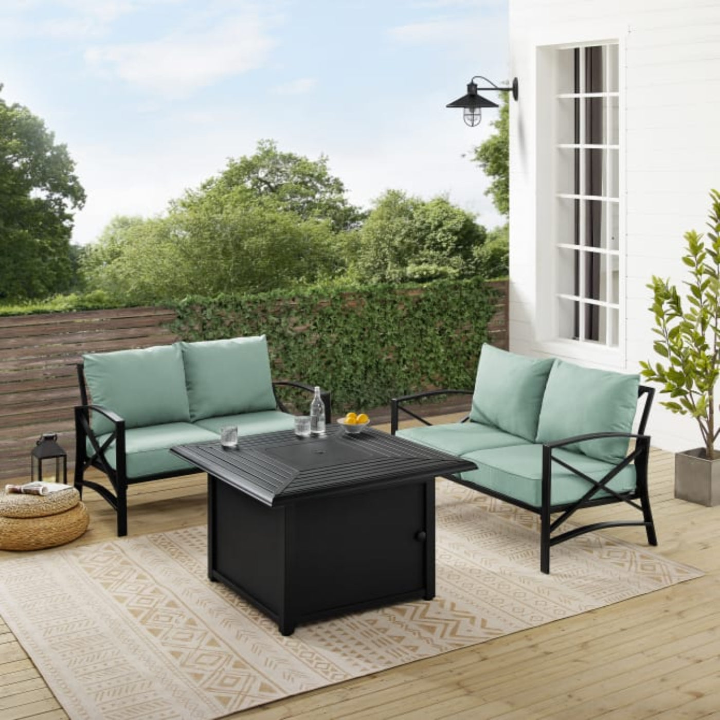 Crosley Kaplan 91 Inch 3pc Outdoor Metal Conversation Set W/Fire Table  -KO60038BZ