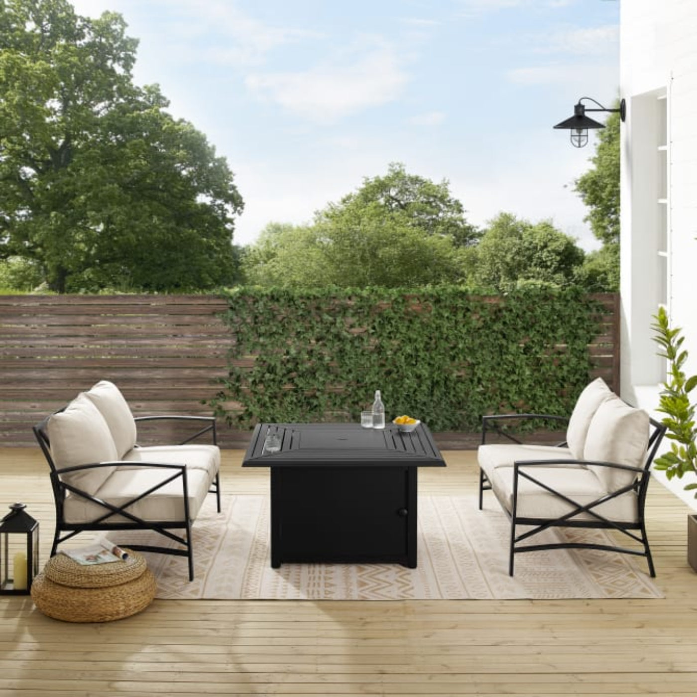 Crosley Kaplan 91 Inch 3pc Outdoor Metal Conversation Set W/Fire Table  -KO60038BZ
