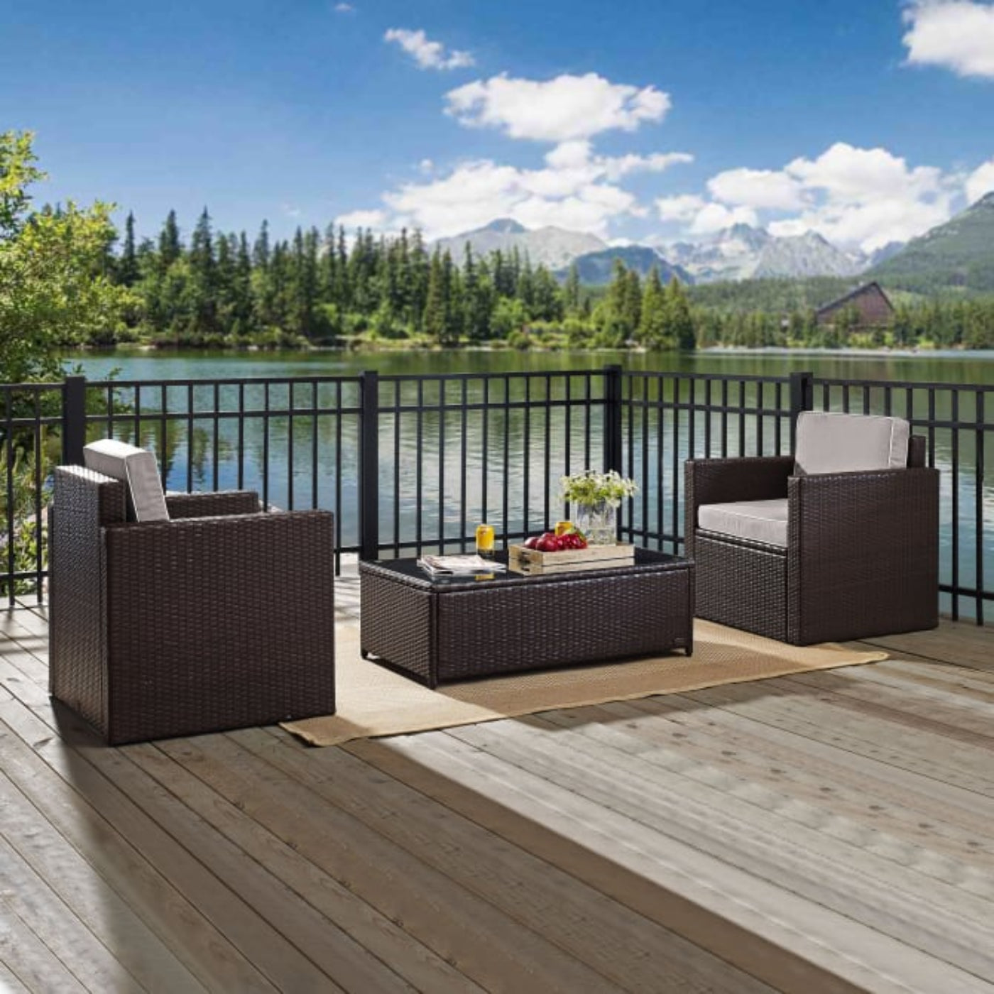 Crosley Palm Harbor 130.50 Inch 3pc Outdoor Wicker Chair Set - KO70004BR