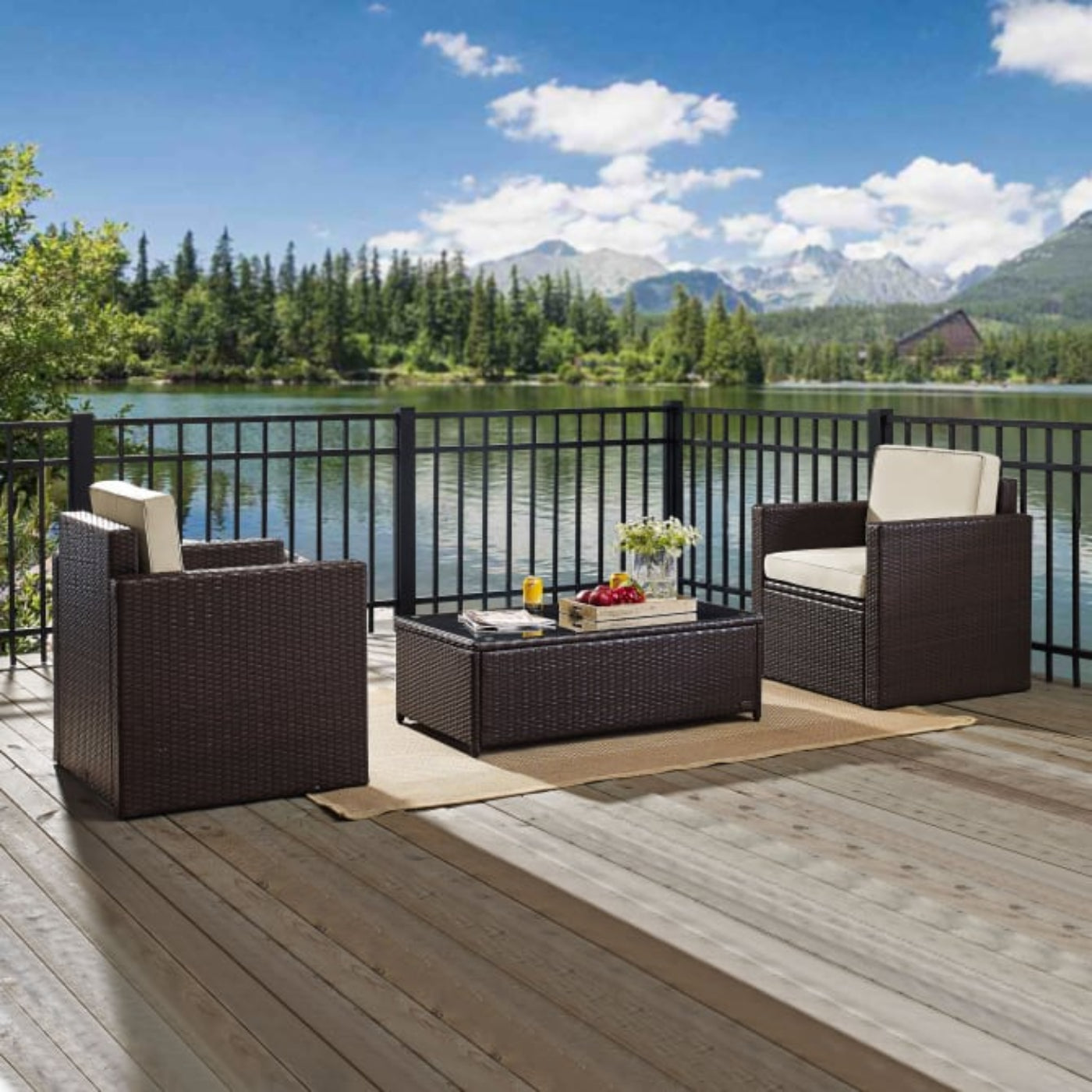 Crosley Palm Harbor 130.50 Inch 3pc Outdoor Wicker Chair Set - KO70004BR