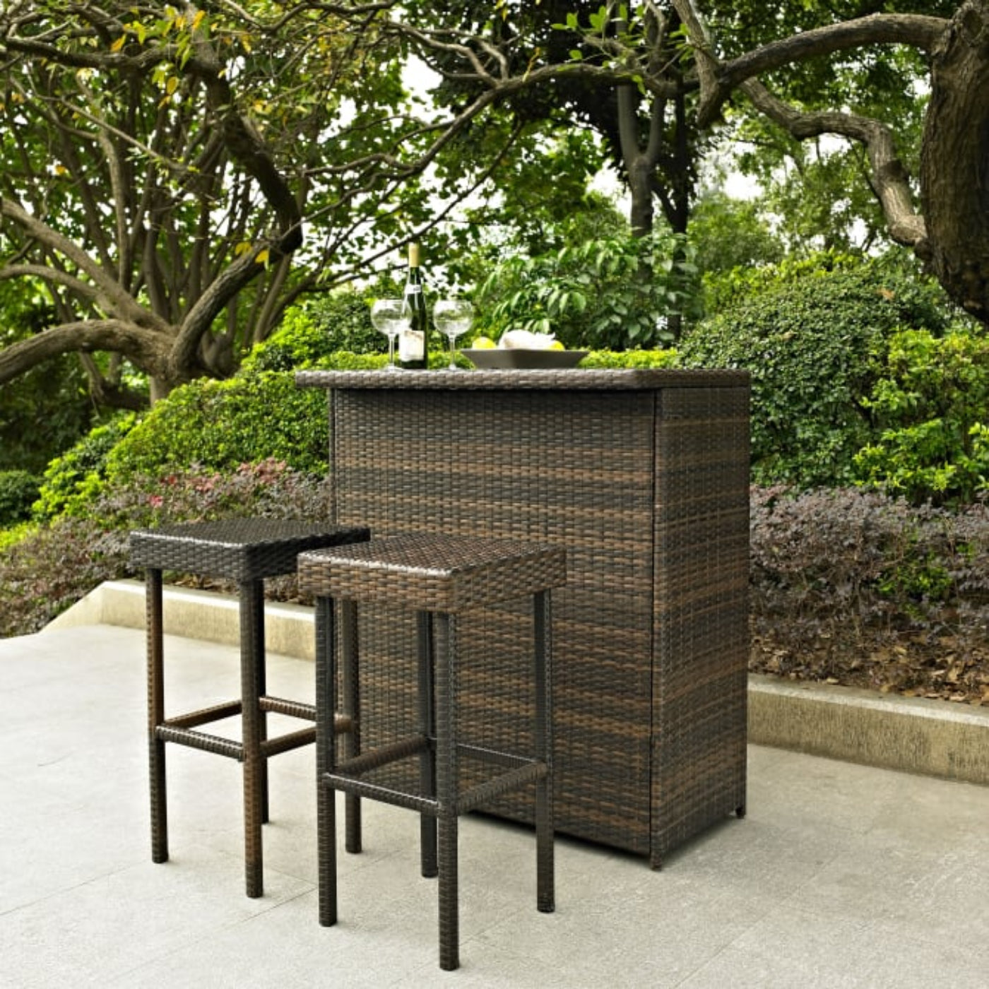 Crosley Palm Harbor 39 Inch 3pc Outdoor Wicker Bar Set Brown - KO70009BR