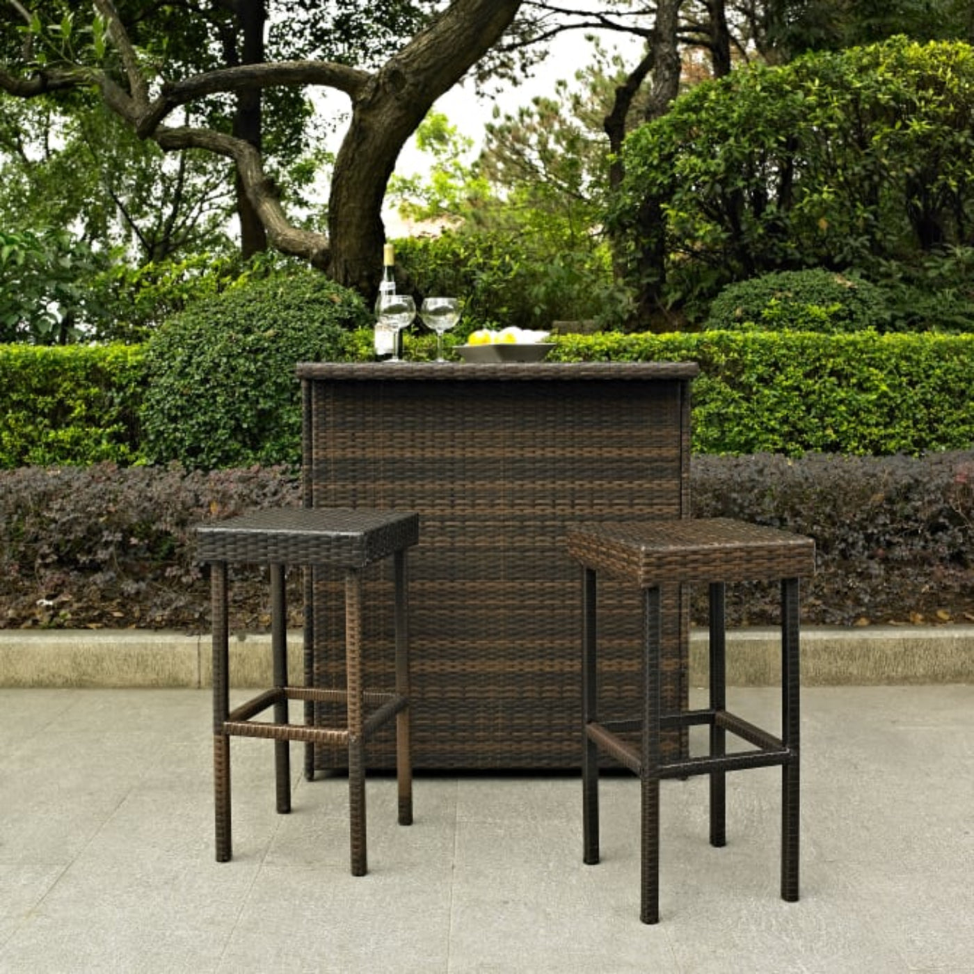 Crosley Palm Harbor 39 Inch 3pc Outdoor Wicker Bar Set Brown - KO70009BR
