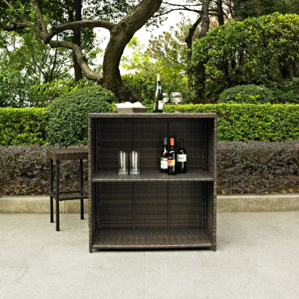 Crosley Palm Harbor 39 Inch 3pc Outdoor Wicker Bar Set Brown - KO70009BR