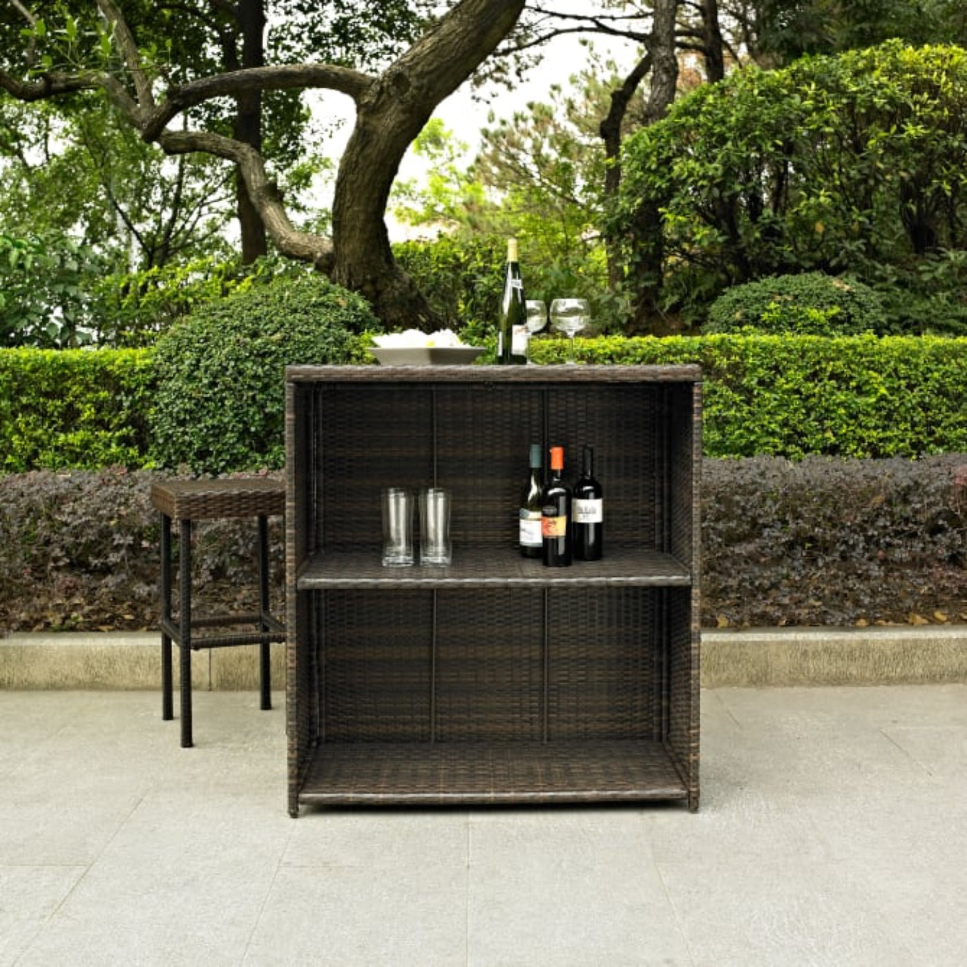 Crosley Palm Harbor 39 Inch 3pc Outdoor Wicker Bar Set Brown - KO70009BR