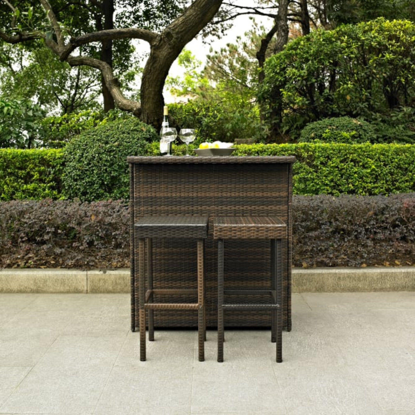 Crosley Palm Harbor 39 Inch 3pc Outdoor Wicker Bar Set Brown - KO70009BR