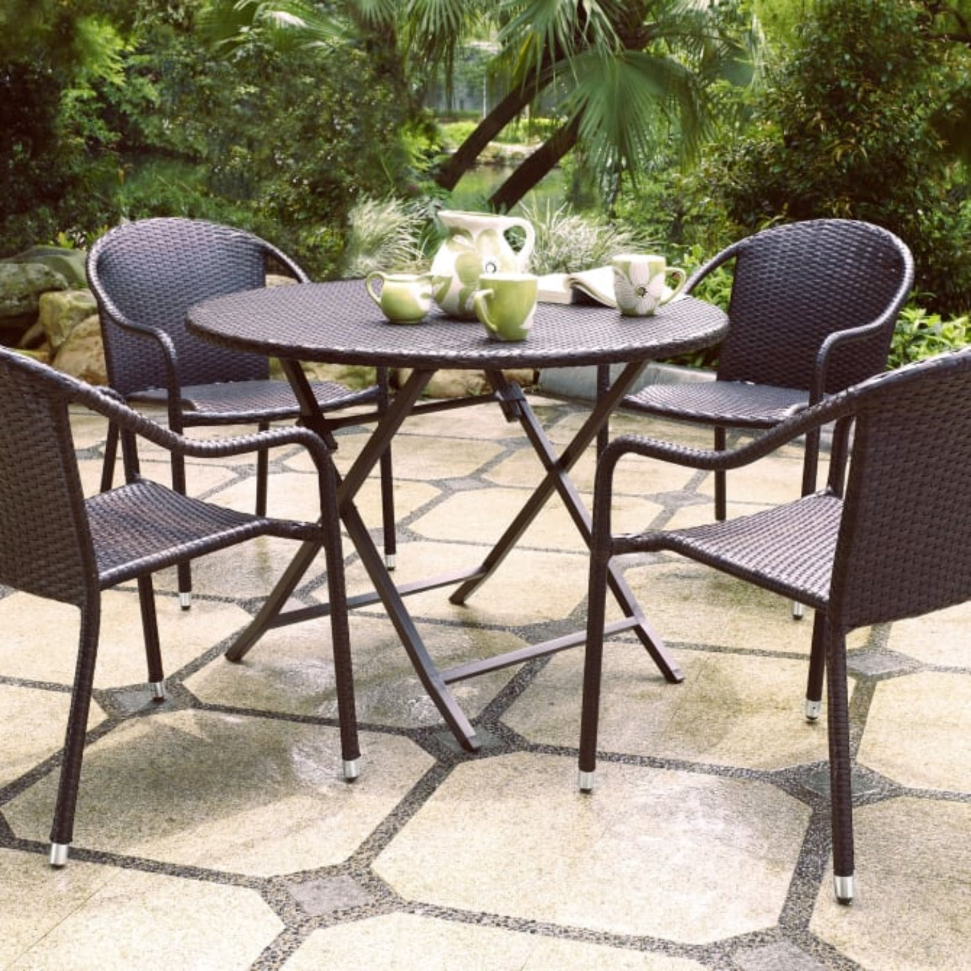 Crosley Palm Harbor 111 Inch 5pc Outdoor Wicker Dining Set Brown - KO70012BR