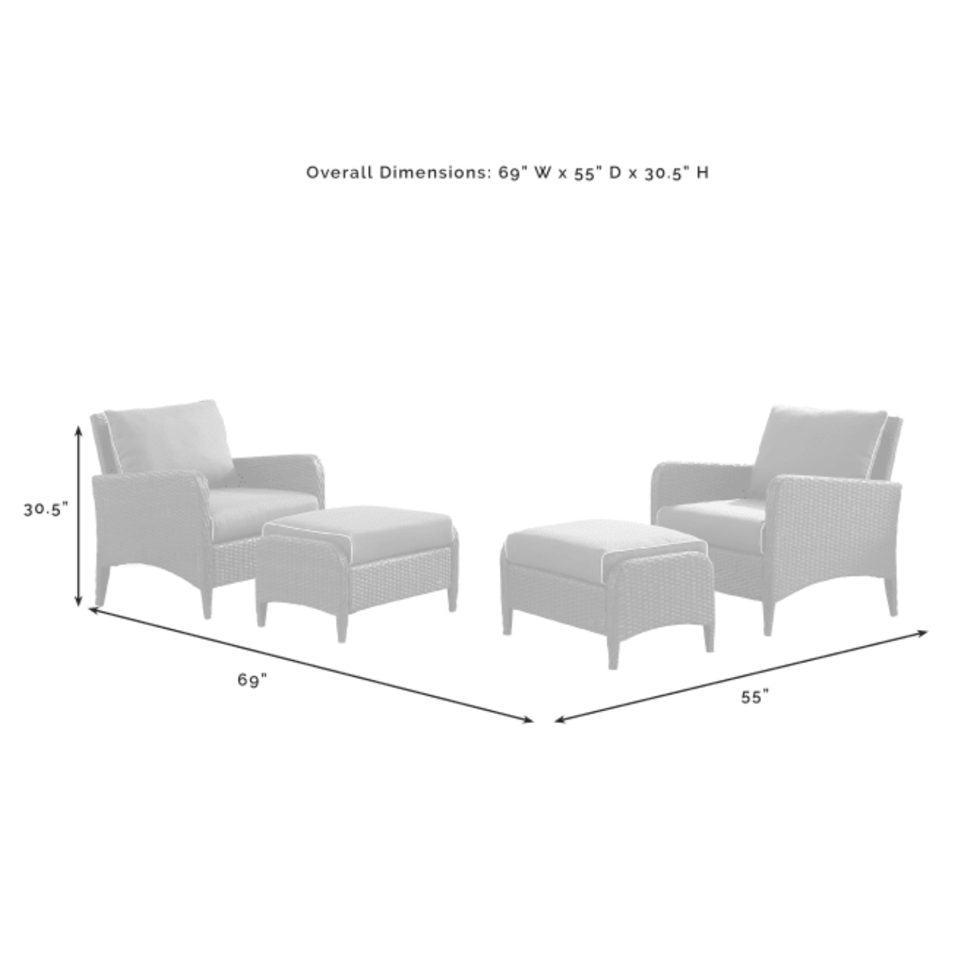 Crosley Kiawah 69 Inch 4pc Outdoor Wicker Chair Set - KO70033BR