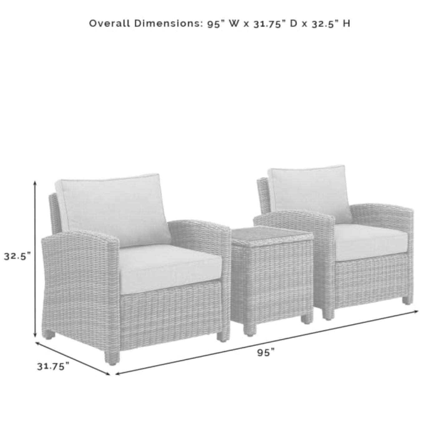 Crosley Bradenton 95 Inch 3pc Outdoor Wicker Armchair Set - KO70052GY