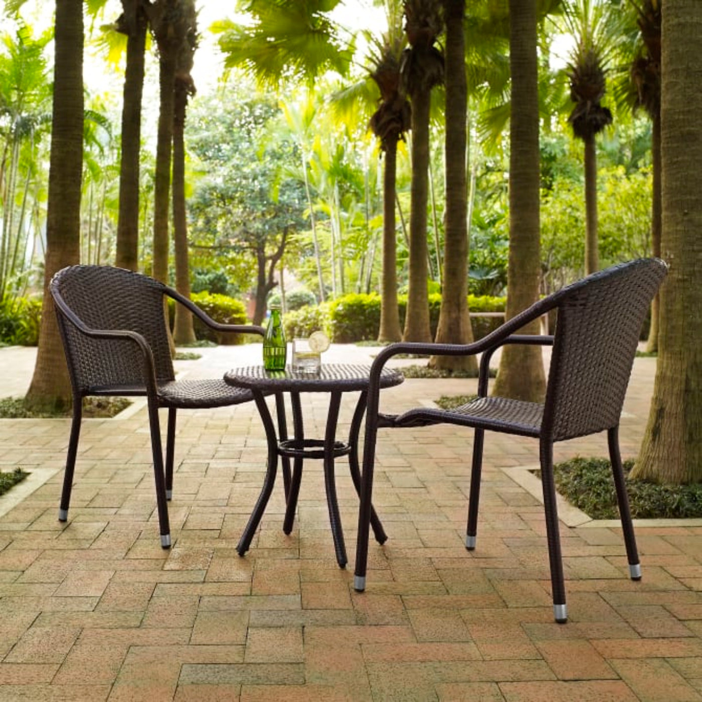 Crosley Palm Harbor 86.50 Inch 3pc Outdoor Wicker Swivel Chair Set - KO70058BR