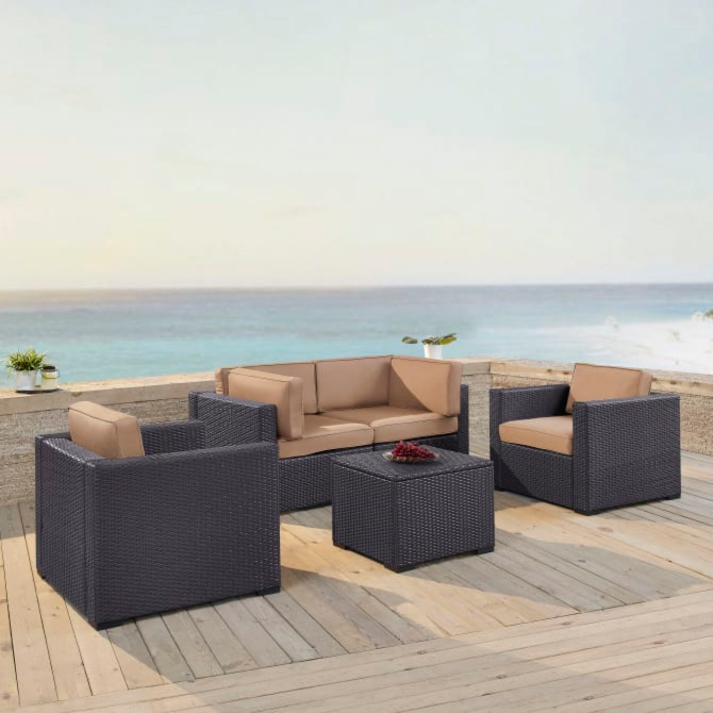 Crosley Biscayne 123.50 Inch 5pc Outdoor Wicker Conversation Set - KO70110BR
