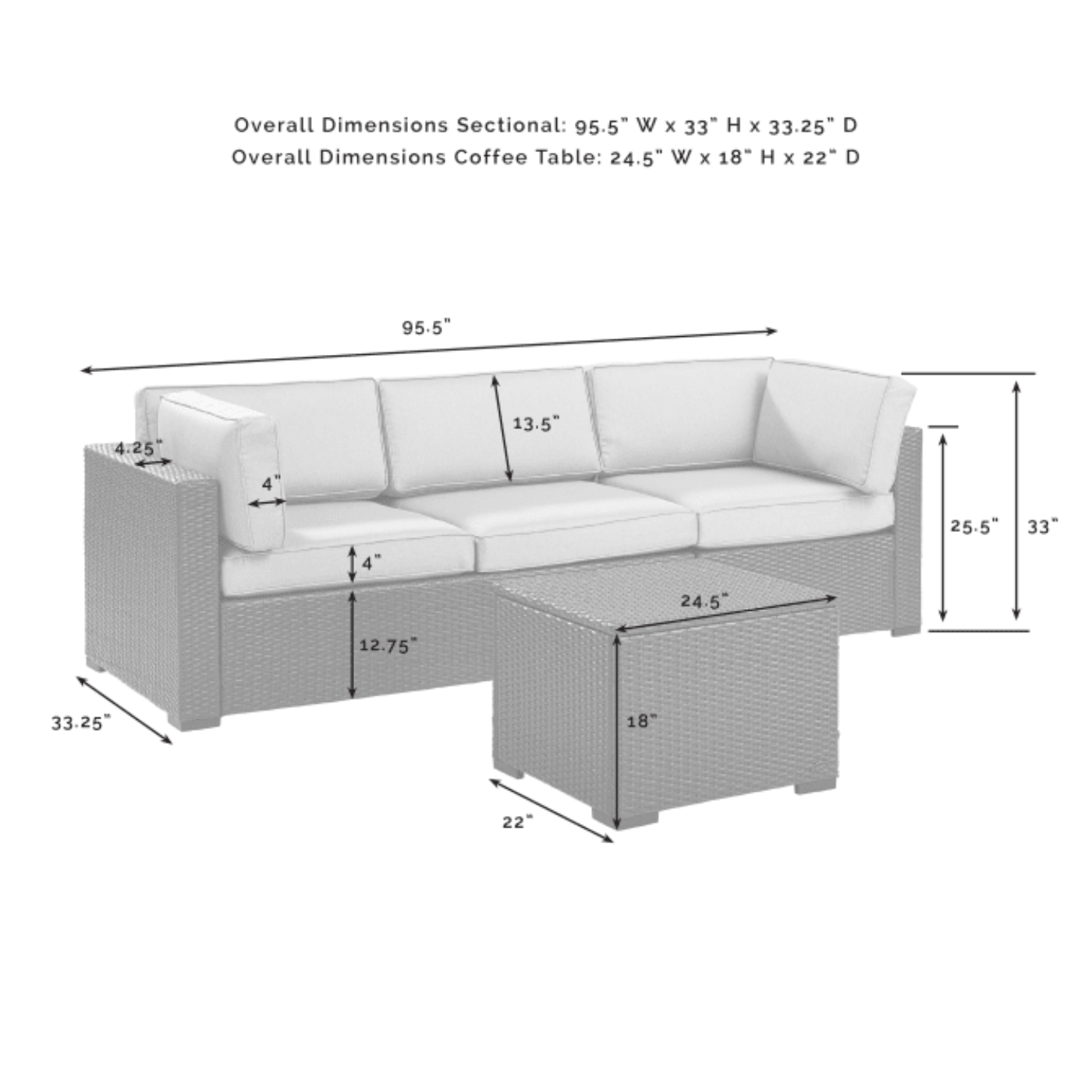 Crosley Biscayne 95.50 Inch 3pc Outdoor Wicker Sofa Set - KO70111BR