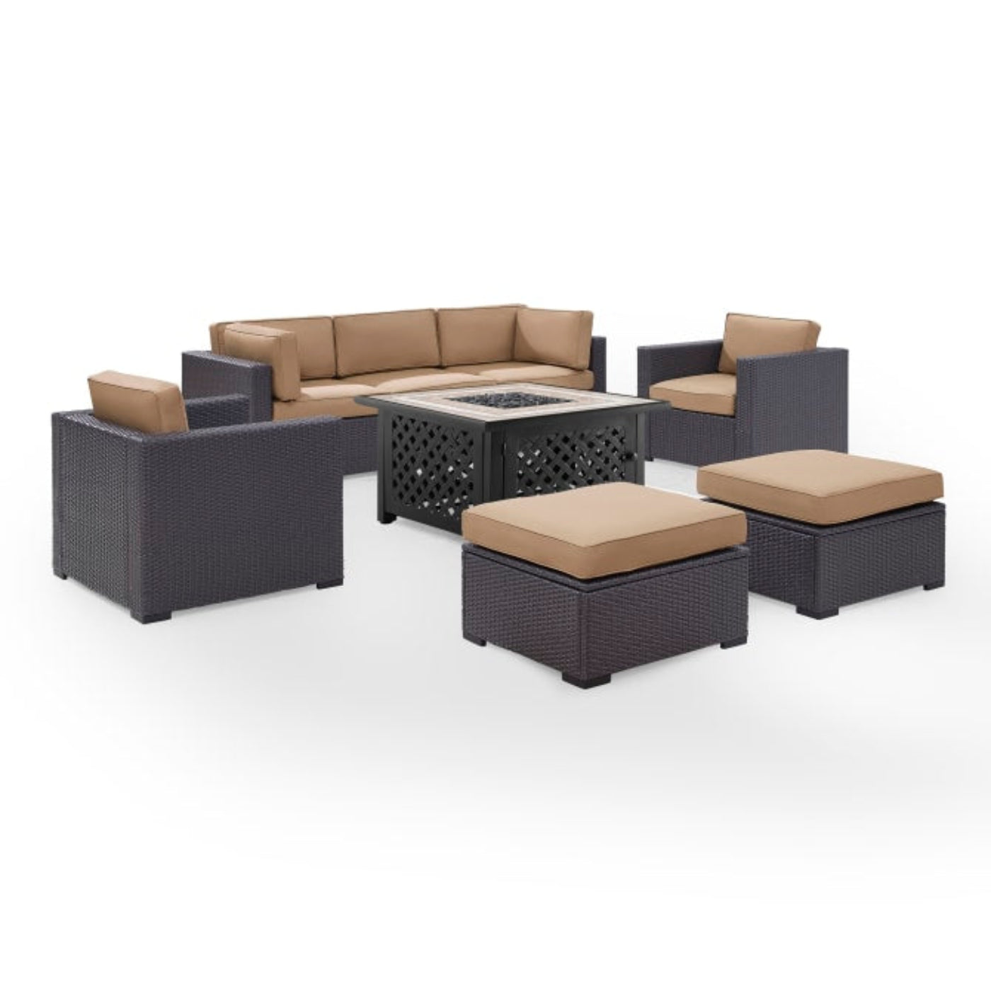 Crosley Biscayne 150.75 Inch 7pc Outdoor Wicker Sectional Set W/Fire Table - KO70116BR