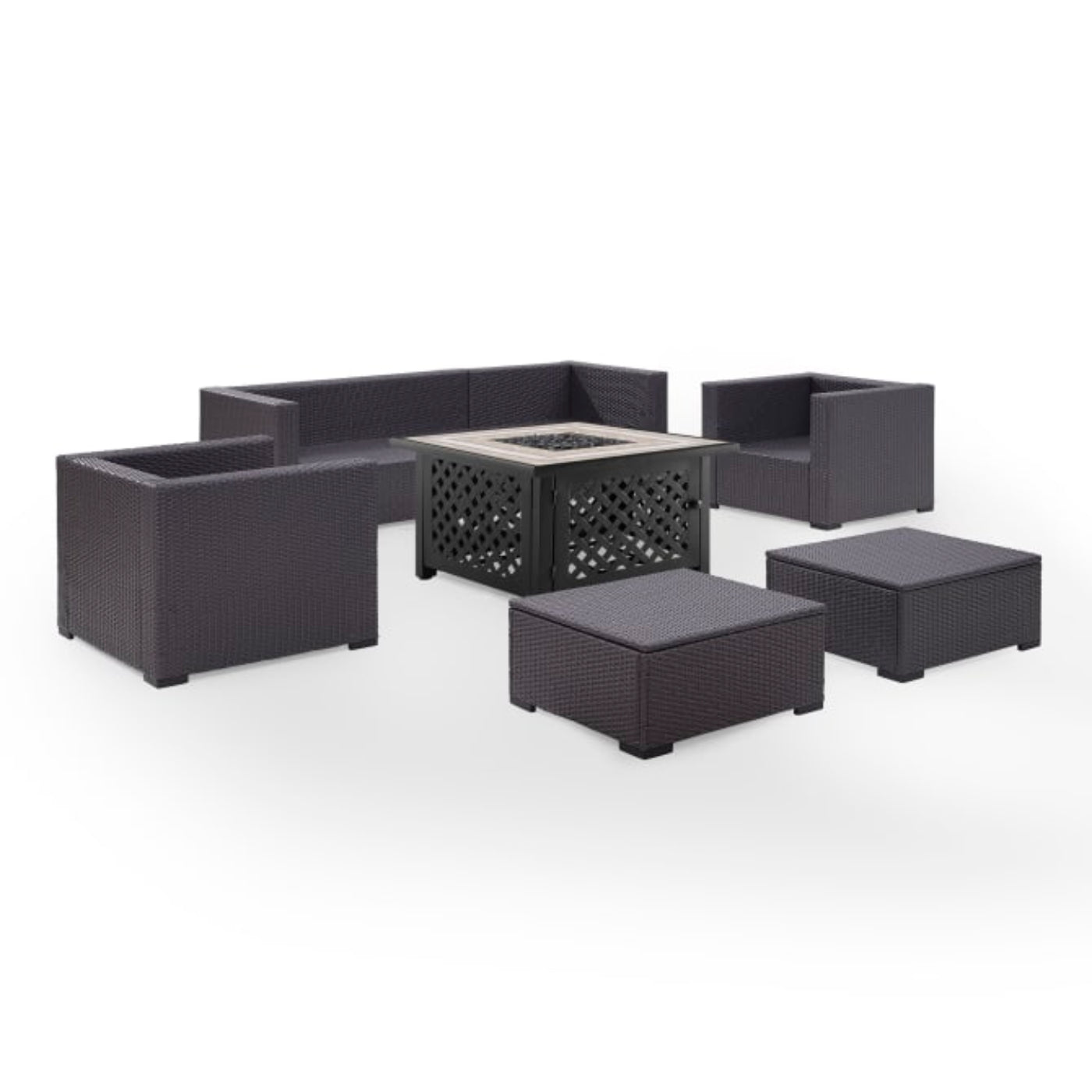 Crosley Biscayne 150.75 Inch 7pc Outdoor Wicker Sectional Set W/Fire Table - KO70116BR