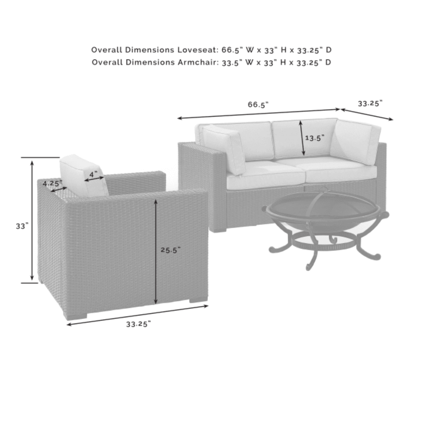 Crosley Biscayne 113.75 Inch 4pc Outdoor Wicker Conversation Set W/Fire Pit - KO70119BR