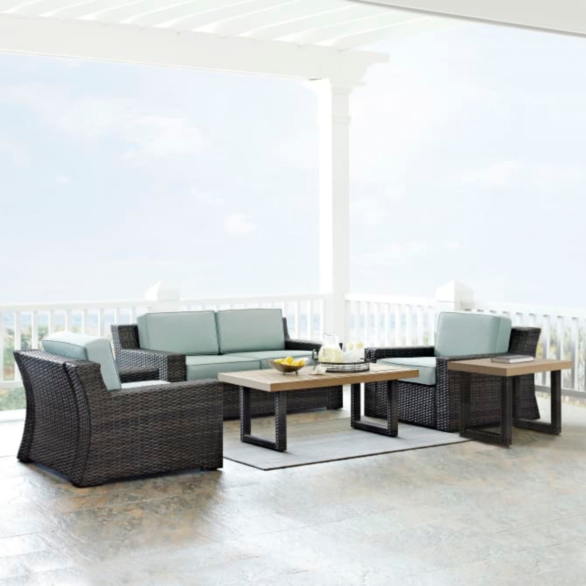 Crosley Beaufort 158 Inch 5pc Outdoor Wicker Conversation Set Mist - KO70123BR-MI