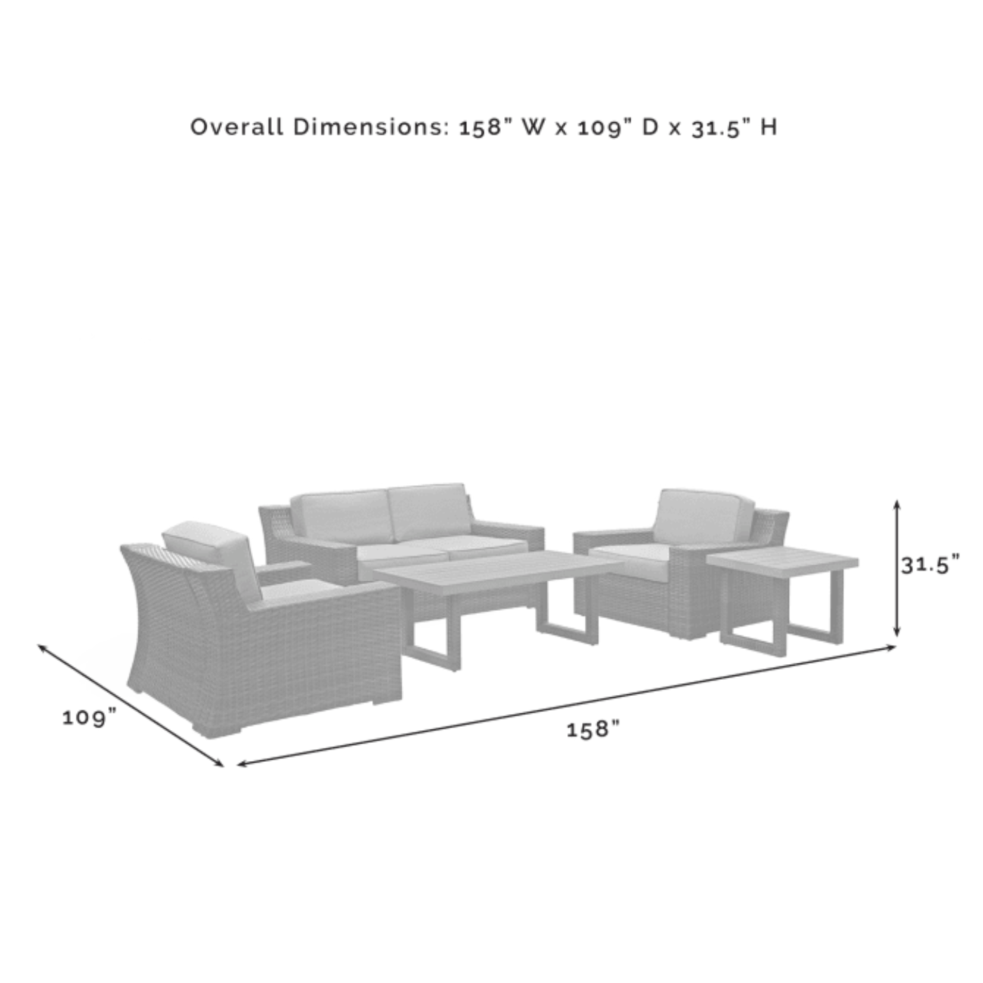Crosley Beaufort 158 Inch 5pc Outdoor Wicker Conversation Set Mist - KO70123BR-MI