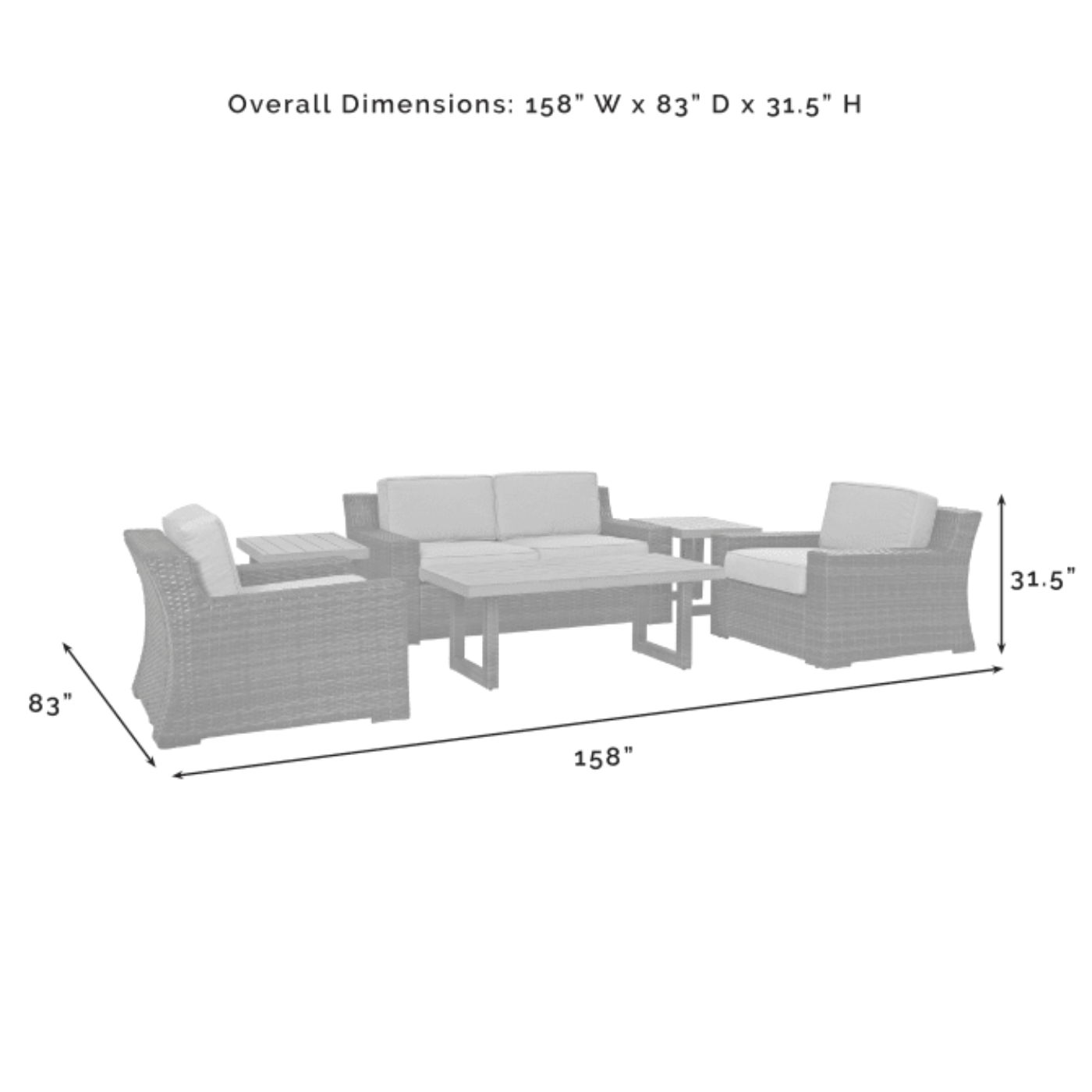 Crosley Beaufort 158 Inch 6pc Outdoor Wicker Conversation Set Mist - KO70131BR-MI