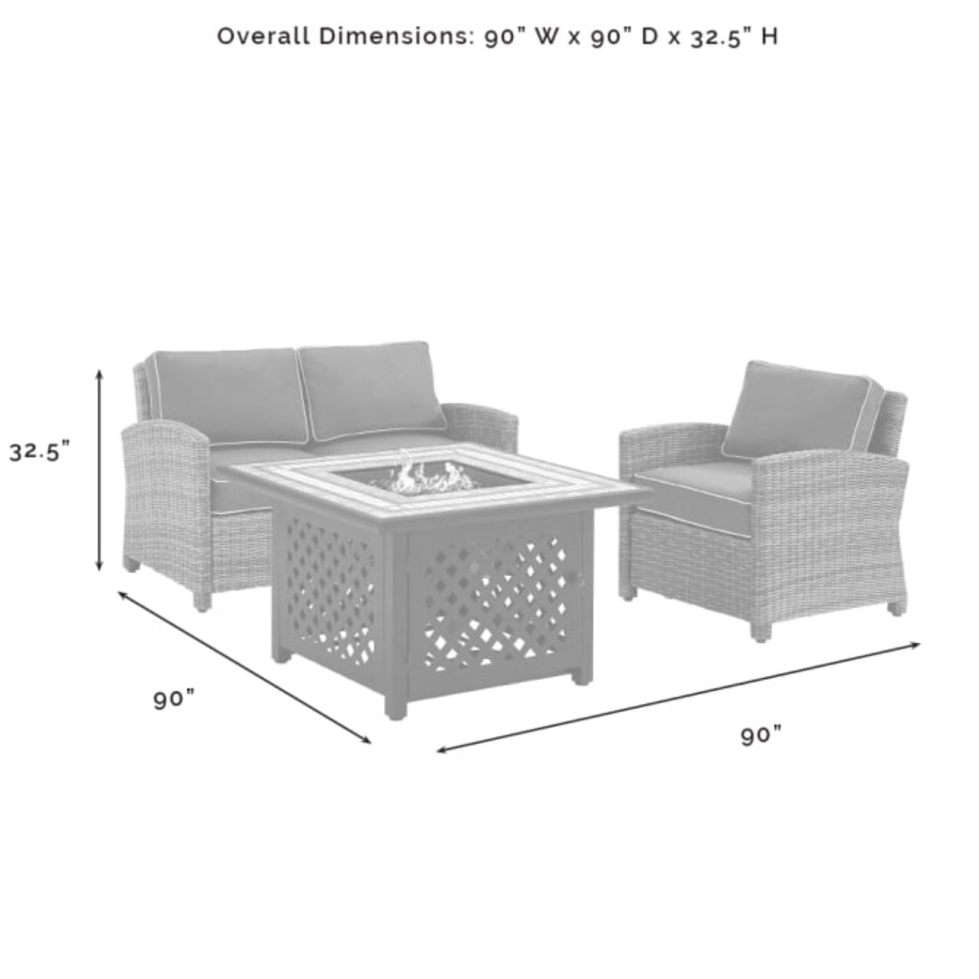 Crosley Bradenton 3pc Outdoor Wicker Conversation Set W/Fire Table - KO70161