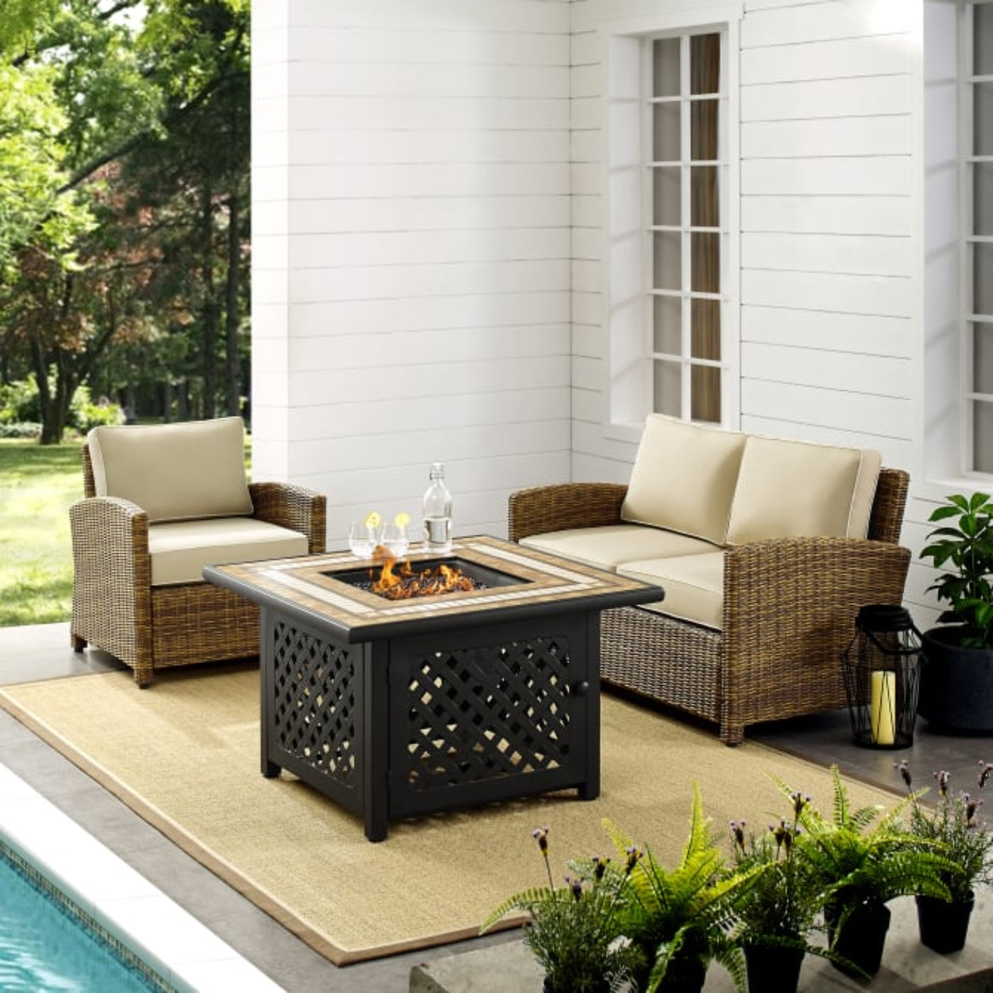 Crosley Bradenton 3pc Outdoor Wicker Conversation Set W/Fire Table - KO70161