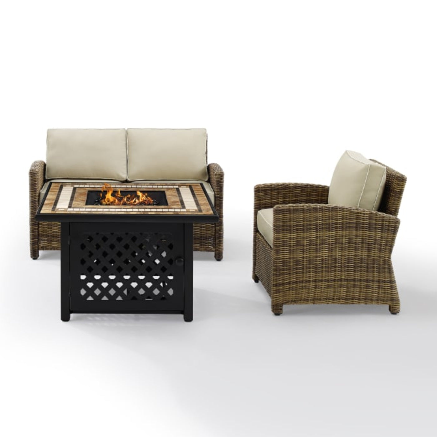 Crosley Bradenton 3pc Outdoor Wicker Conversation Set W/Fire Table - KO70161