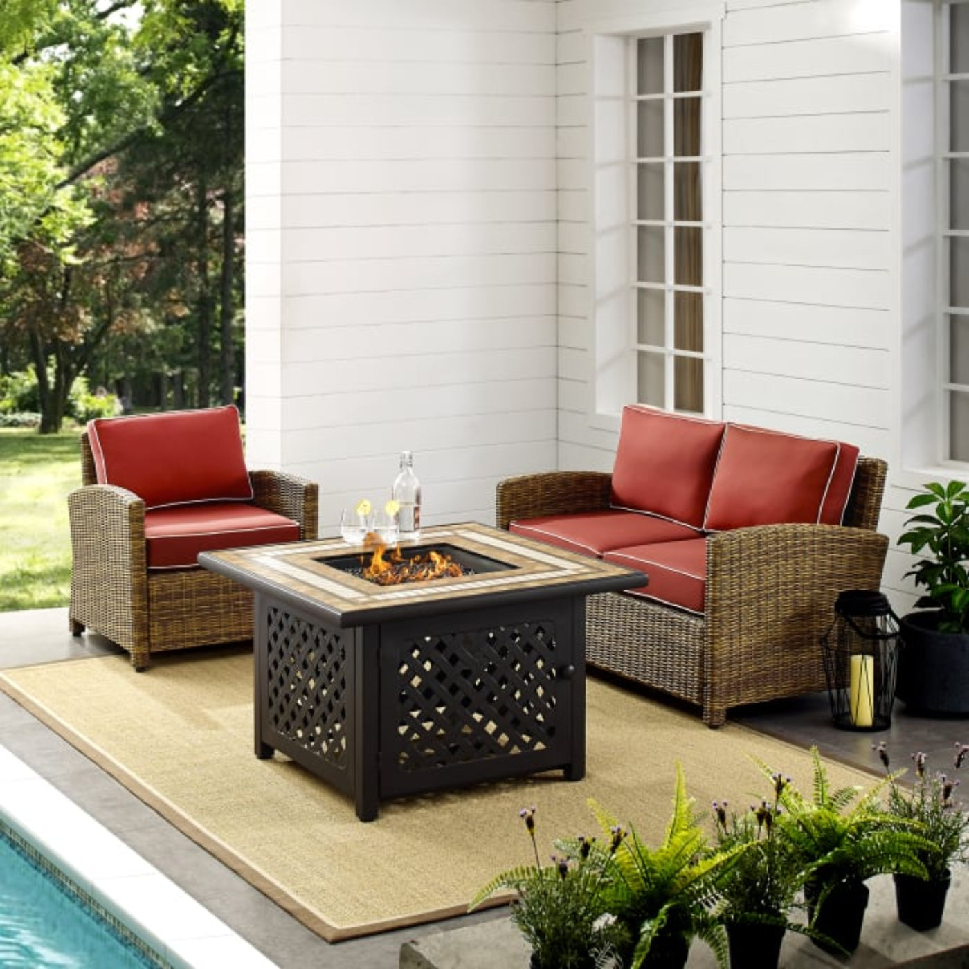 Crosley Bradenton 3pc Outdoor Wicker Conversation Set W/Fire Table - KO70161