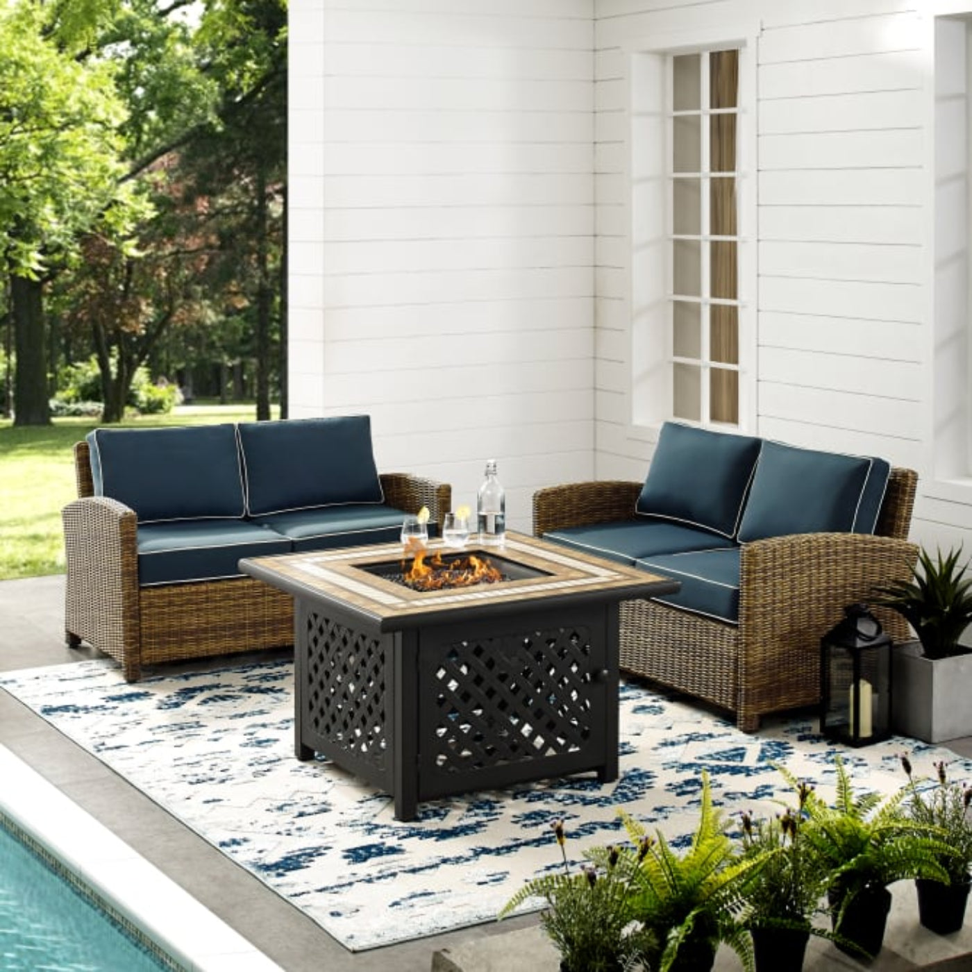 Crosley Bradenton 3pc Outdoor Wicker Conversation Set W/Fire Table - KO70164