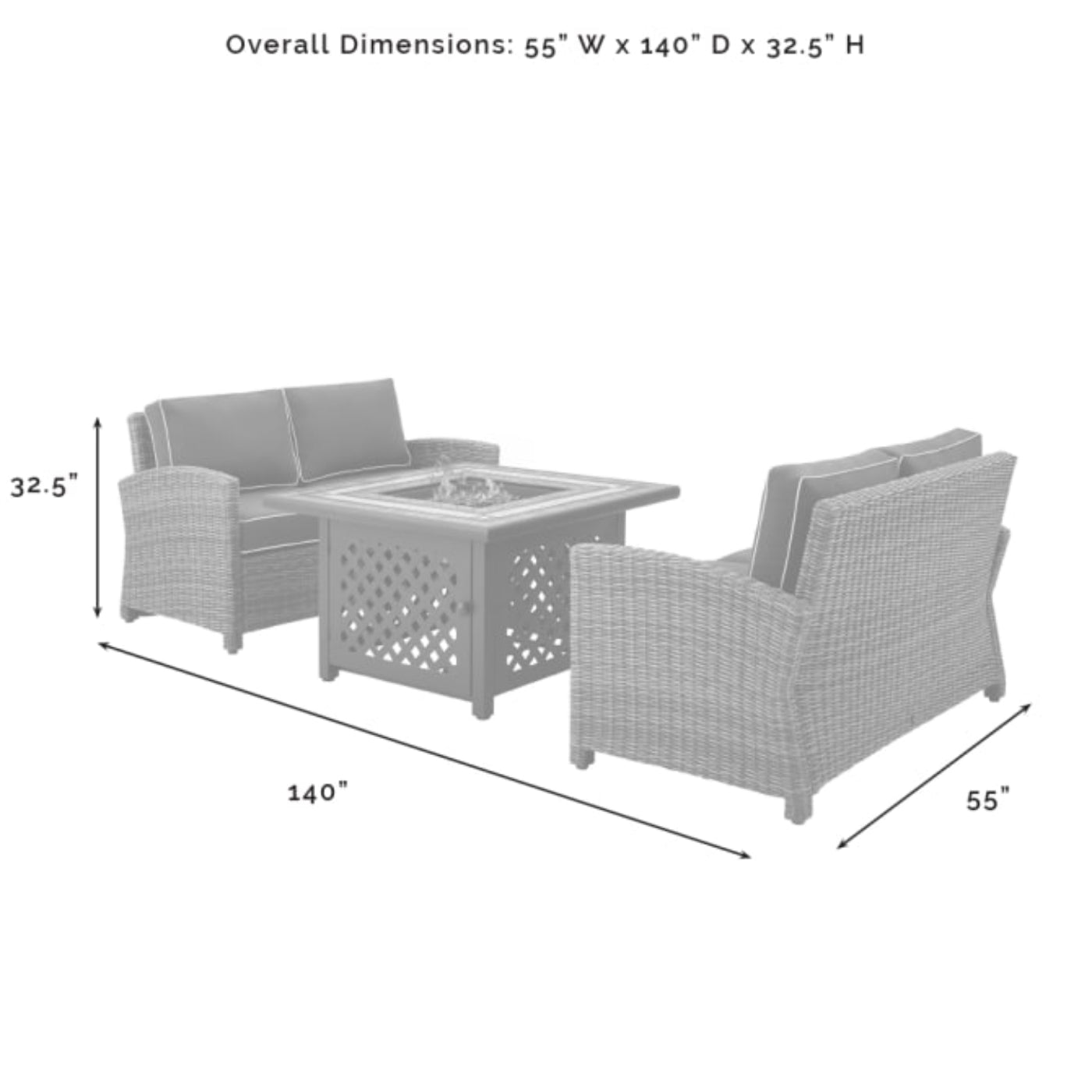 Crosley Bradenton 3pc Outdoor Wicker Conversation Set W/Fire Table - KO70164