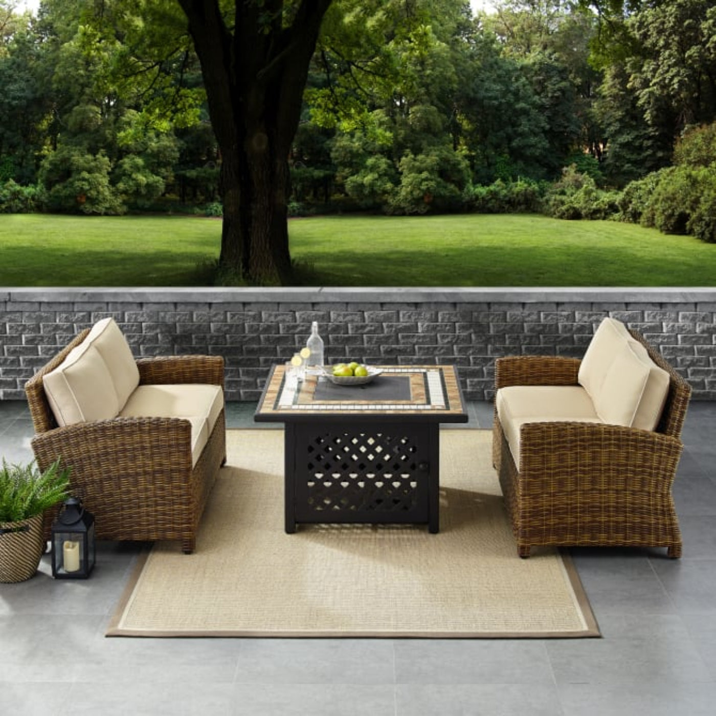 Crosley Bradenton 3pc Outdoor Wicker Conversation Set W/Fire Table - KO70164
