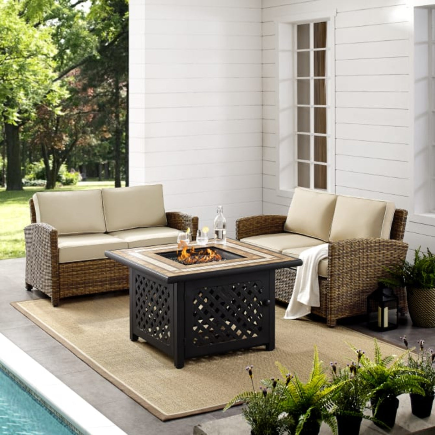 Crosley Bradenton 3pc Outdoor Wicker Conversation Set W/Fire Table - KO70164