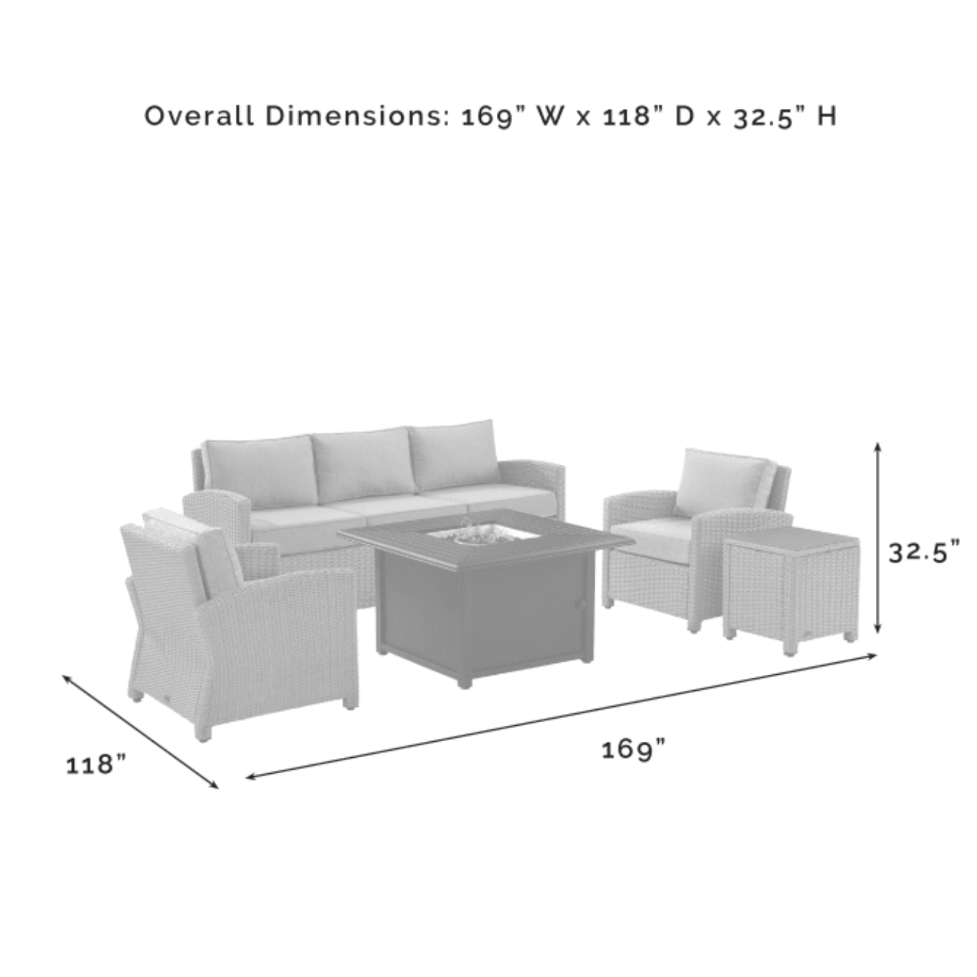 Crosley Bradenton 169 Inch 5pc Wicker Sofa Set W/Fire Table Grey - KO70166GY-GY