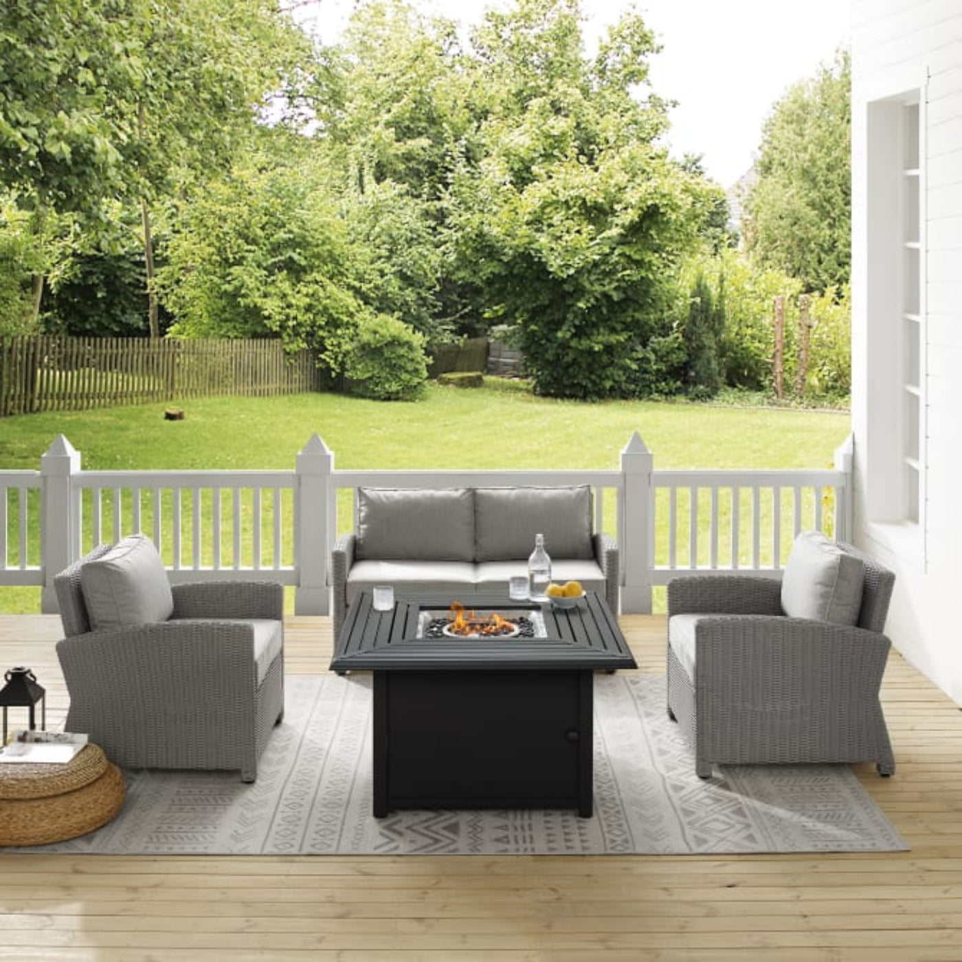 Crosley Bradenton 143 Inch 4pc Wicker Convers Set W/Fire Table Grey - KO70168GY-GY