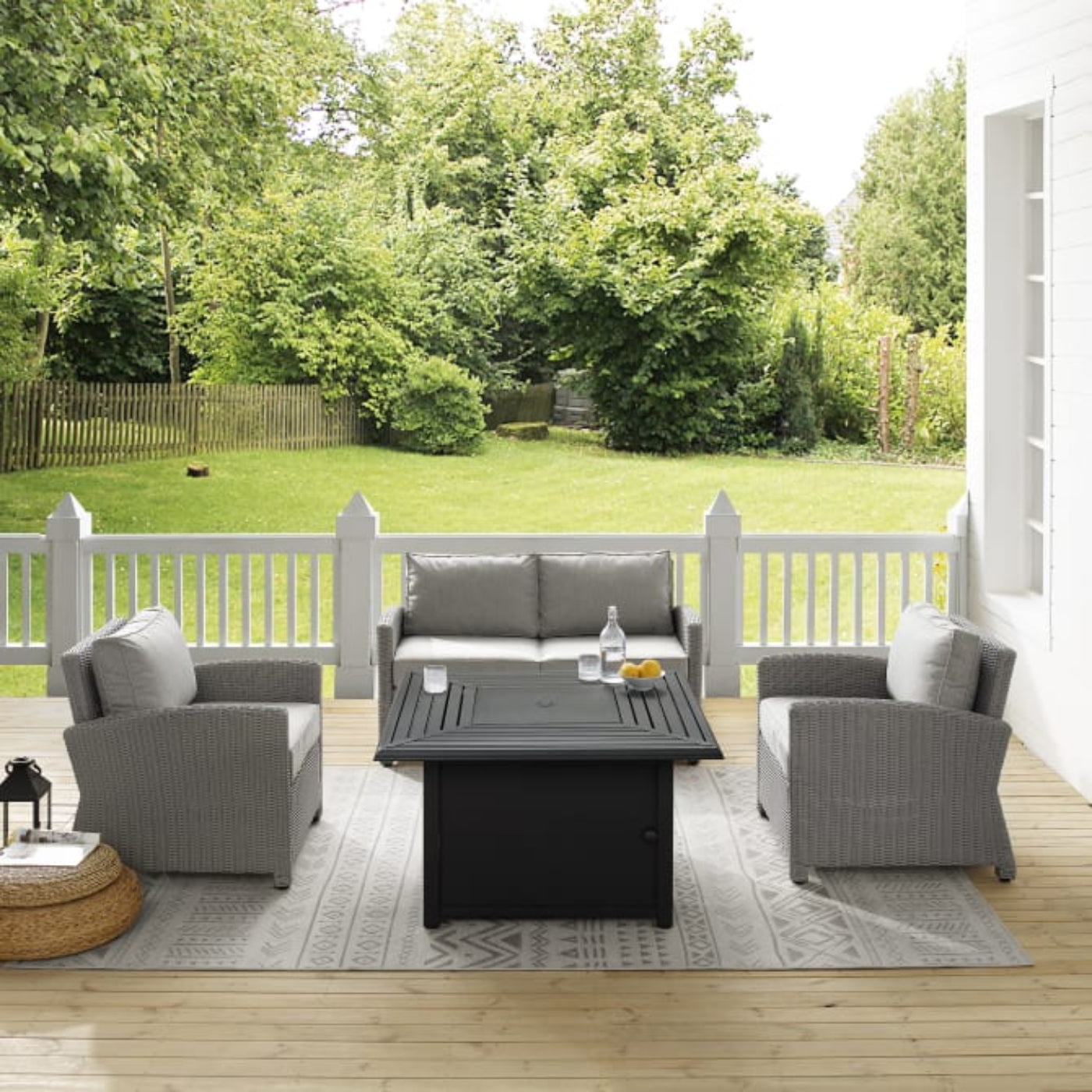 Crosley Bradenton 143 Inch 4pc Wicker Convers Set W/Fire Table Grey - KO70168GY-GY