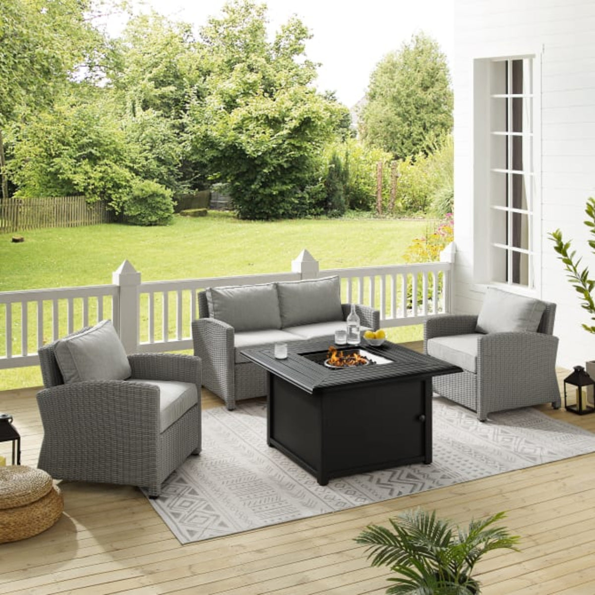 Crosley Bradenton 143 Inch 4pc Wicker Convers Set W/Fire Table Grey - KO70168GY-GY
