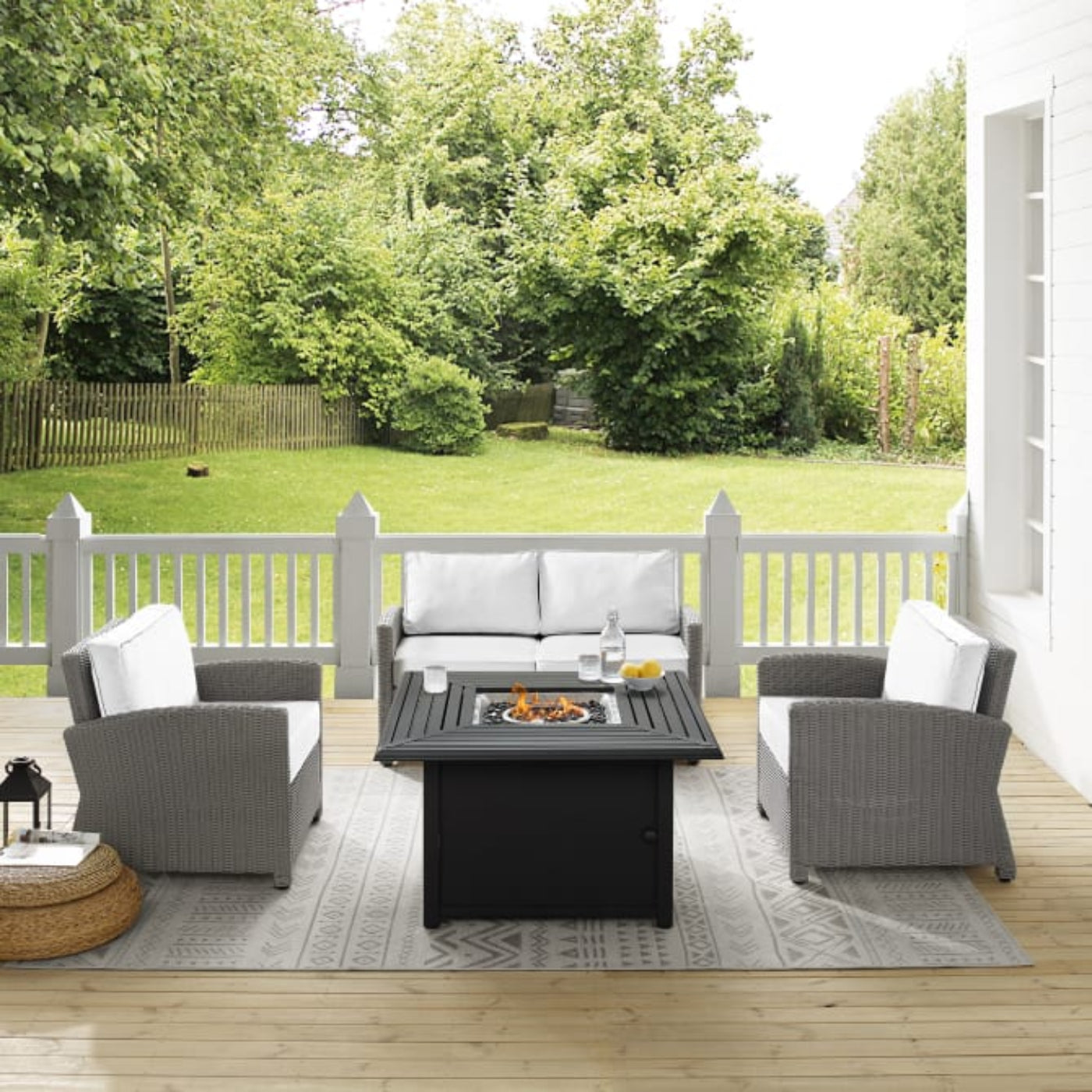 Crosley Bradenton 143 Inch 4pc Outdoor Convo Set W/Fire Table - Sunbrella - KO70168GY-WH