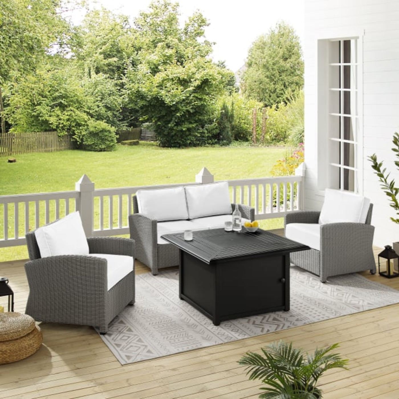 Crosley Bradenton 143 Inch 4pc Outdoor Convo Set W/Fire Table - Sunbrella - KO70168GY-WH