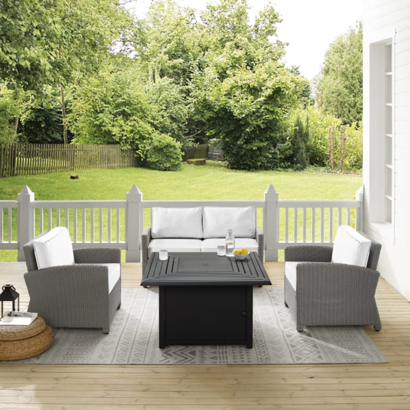 Crosley Bradenton 143 Inch 4pc Outdoor Convo Set W/Fire Table - Sunbrella - KO70168GY-WH
