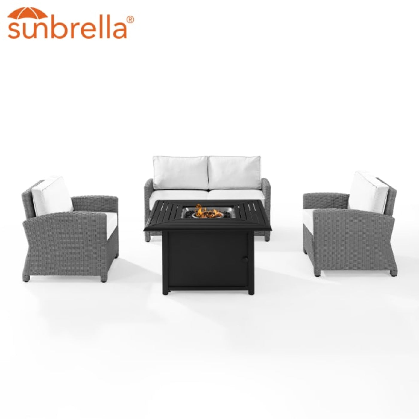 Crosley Bradenton 143 Inch 4pc Outdoor Convo Set W/Fire Table - Sunbrella - KO70168GY-WH