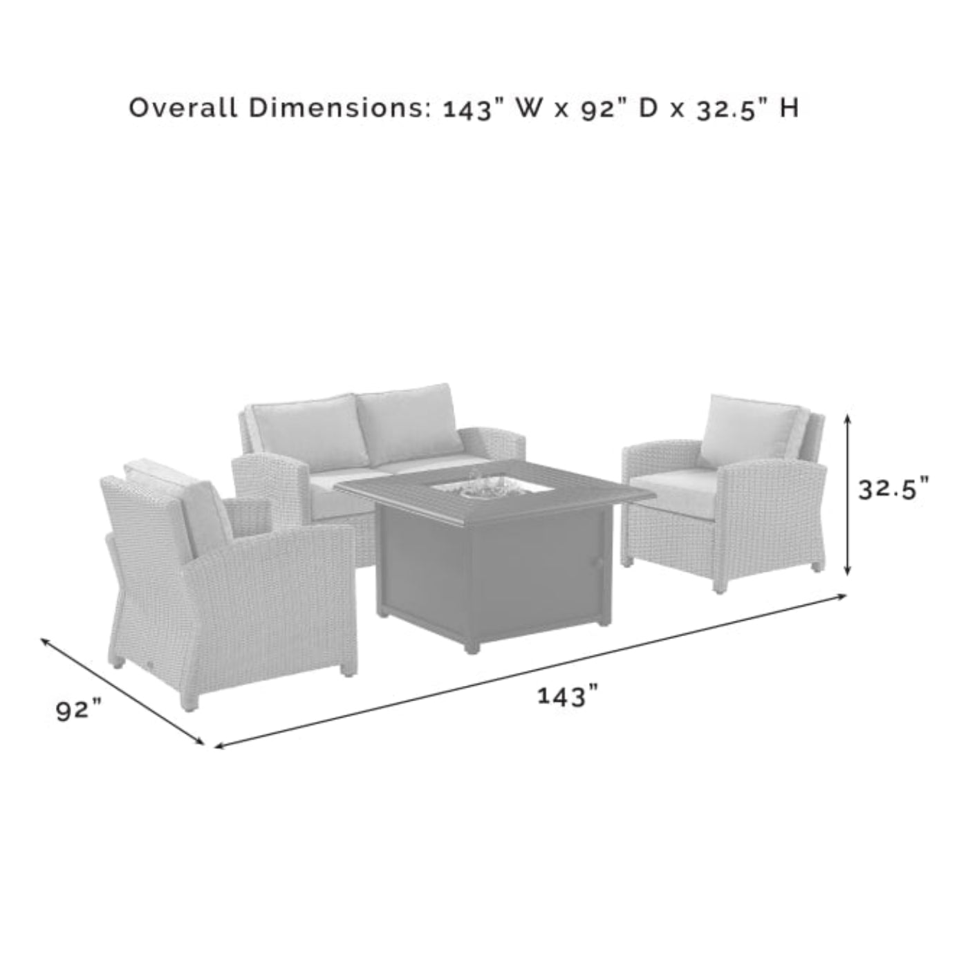 Crosley Bradenton 143 Inch 4pc Outdoor Convo Set W/Fire Table - Sunbrella - KO70168GY-WH