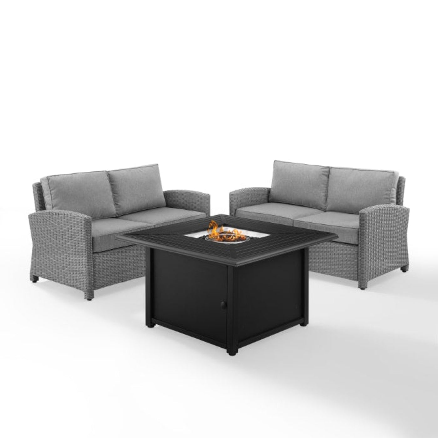 Crosley Bradenton 96 Inch 3pc Wicker Loveseat Set W/Fire Table Grey - KO70170GY-GY