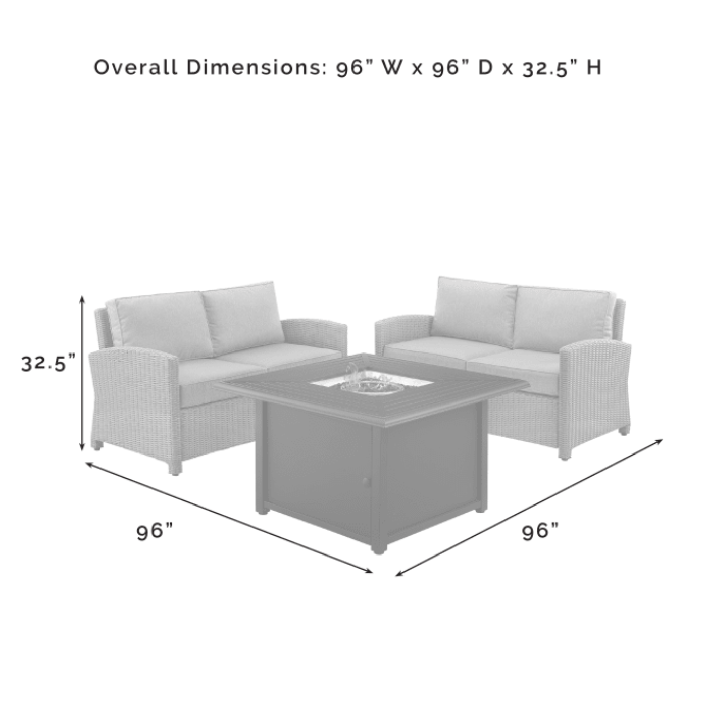 Crosley Bradenton 96 Inch 3pc Wicker Loveseat Set W/Fire Table Grey - KO70170GY-GY