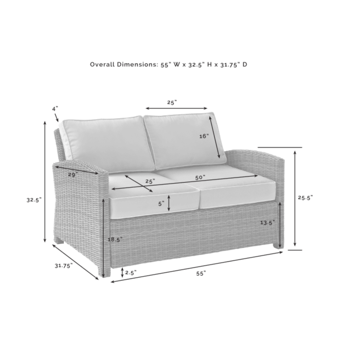 Crosley Bradenton 96 Inch 3pc Wicker Loveseat Set W/Fire Table Grey - KO70170GY-GY