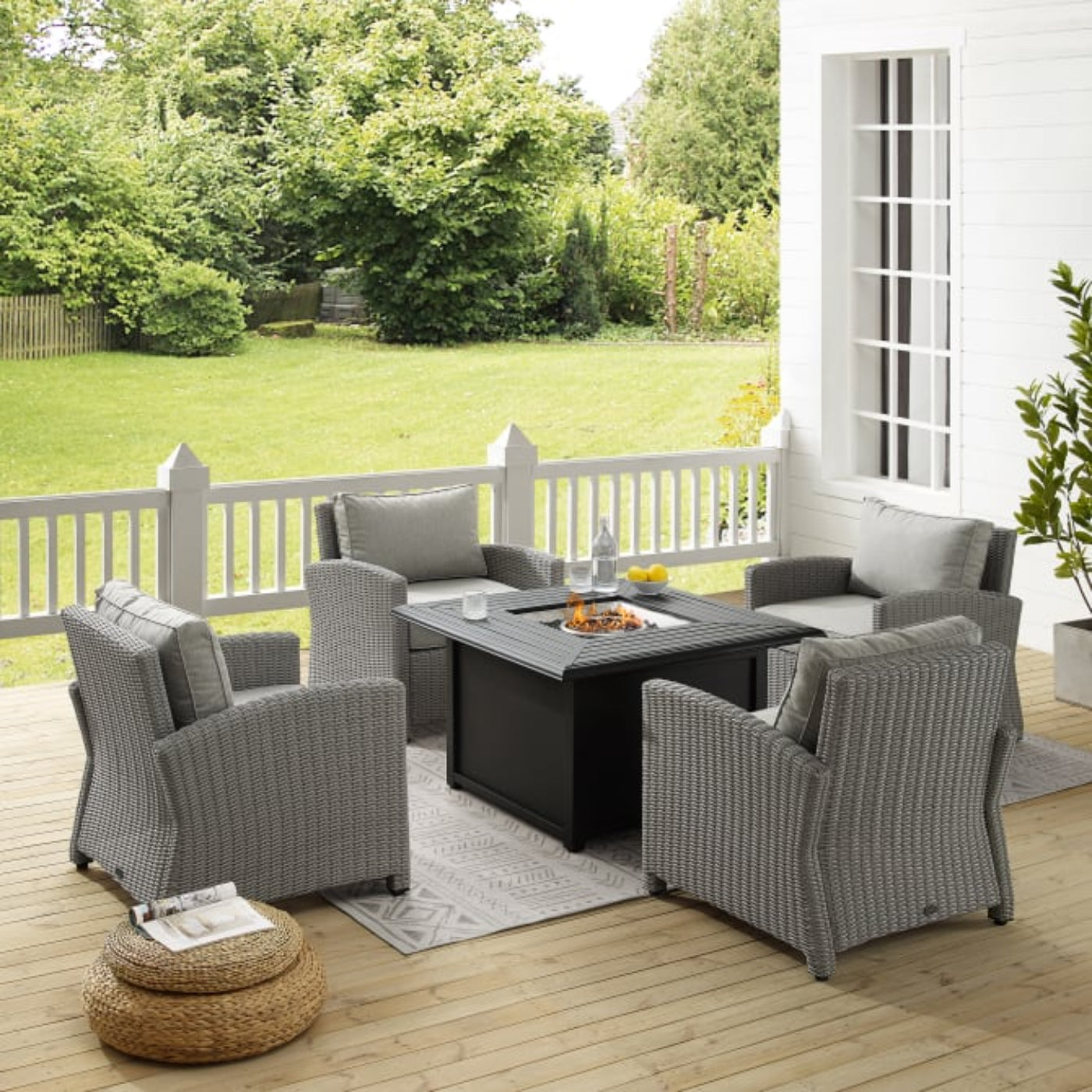 Crosley Bradenton 140 Inch 5pc Wicker Convers Set W/Fire Table Grey - KO70172GY-GY