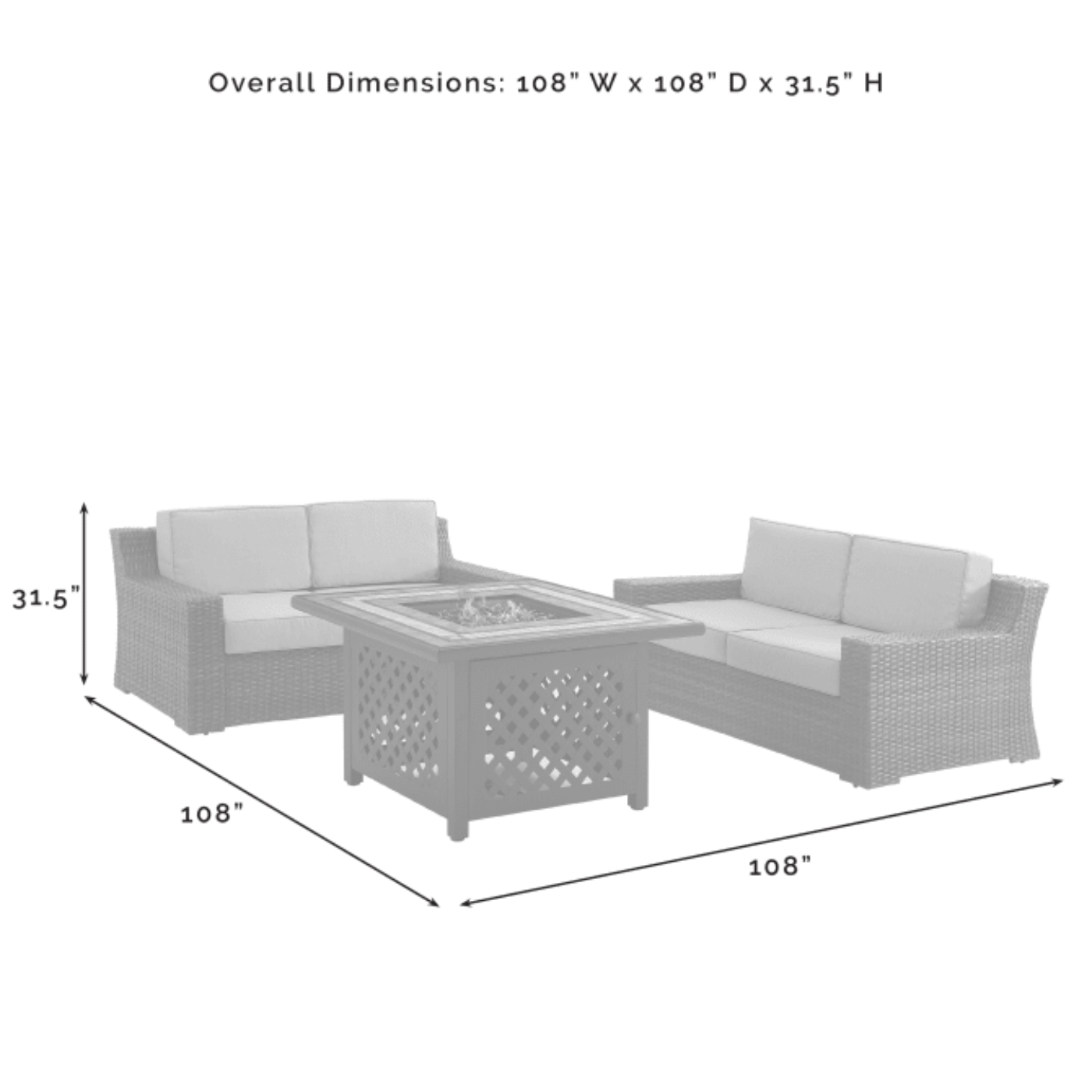 Crosley Beaufort 108 Inch 3pc Outdoor Wicker Conversation Set W/Fire Table Mist - KO70175BR
